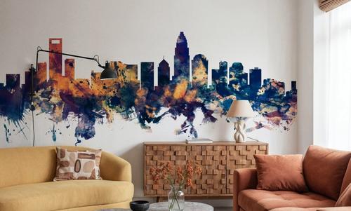 Charlotte North Carolina Skyline Blue & Bronze