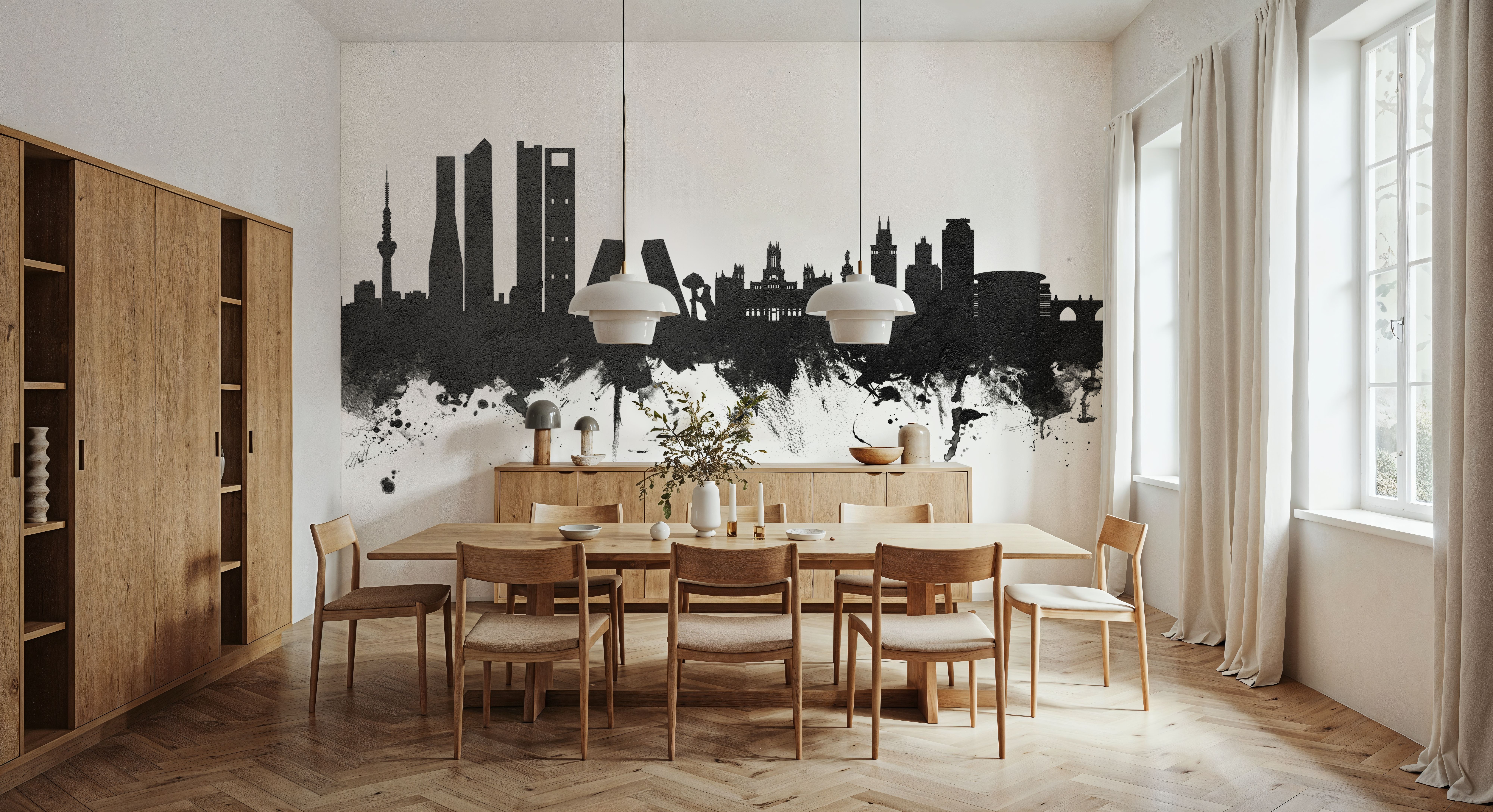 Madrid Skyline Black & White, Wallpaper