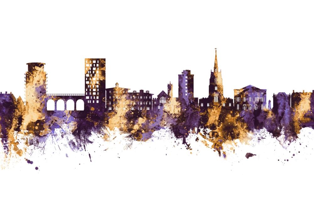 Chelmsford England Skyline Purple & Gold