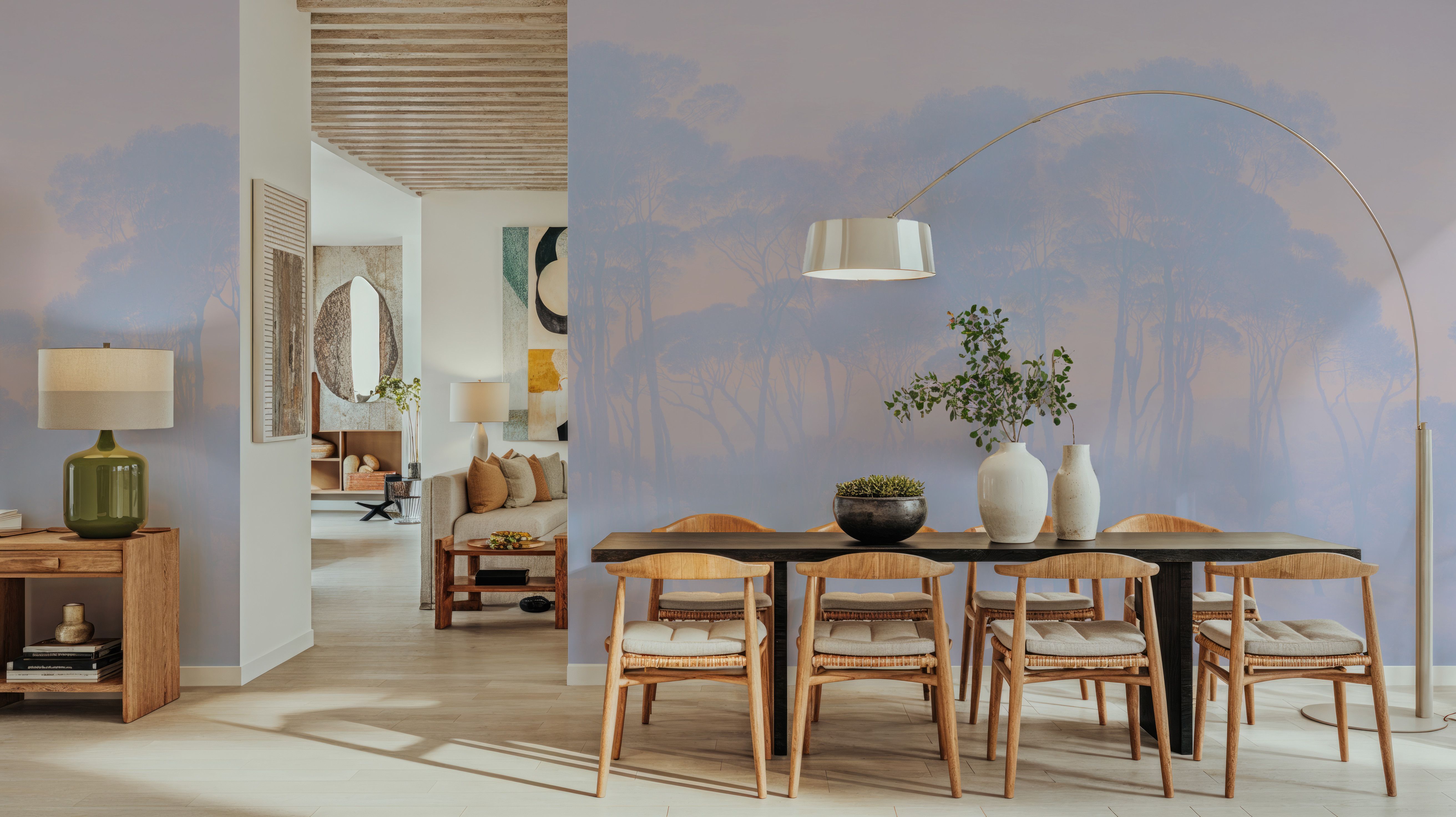 Mediterranean Pine Landscape, Periwinkle, Wallpaper