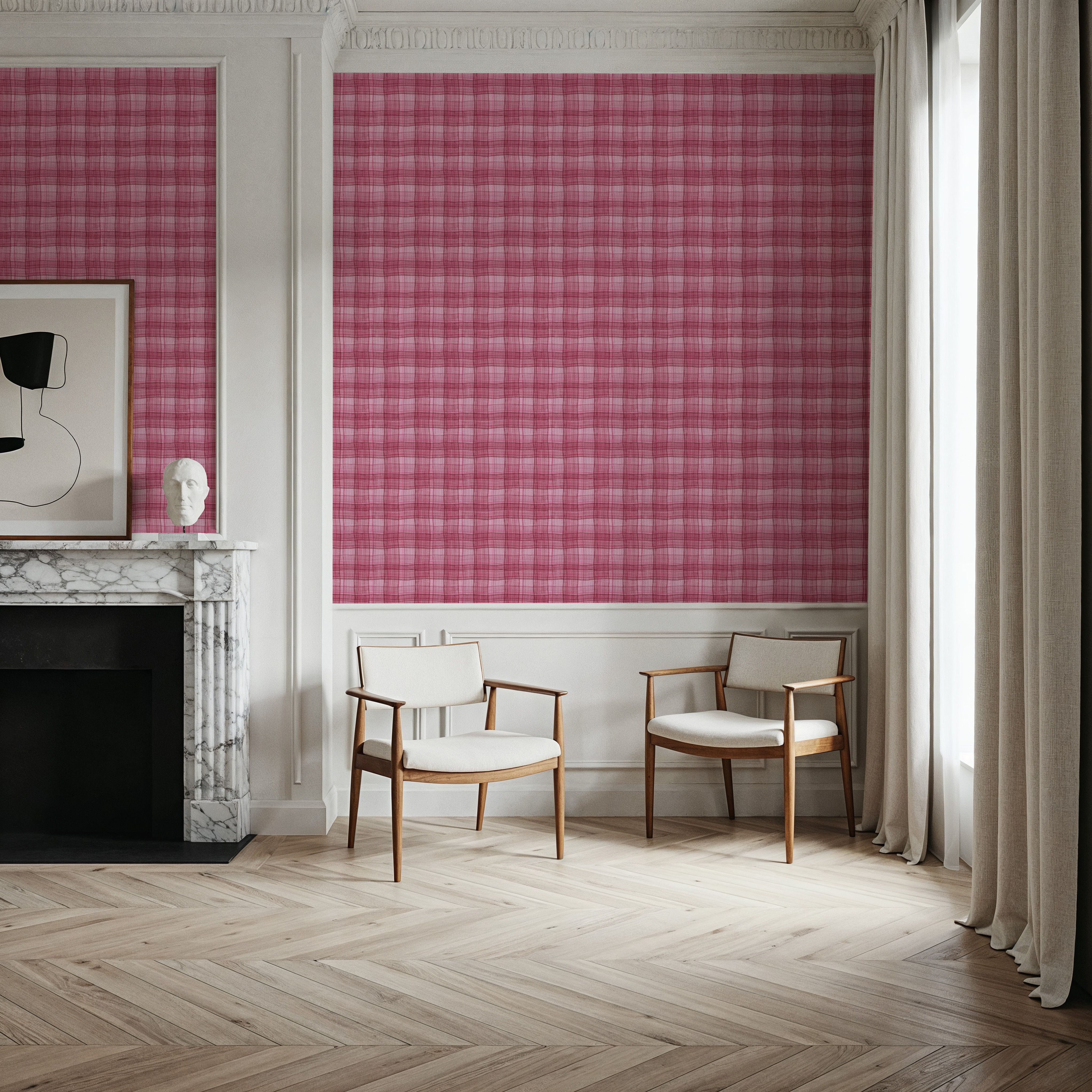 Stripy Gingham, Raspberry