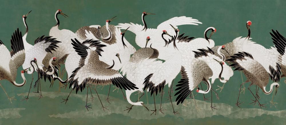 Japanese Flock of Cranes, Emerald