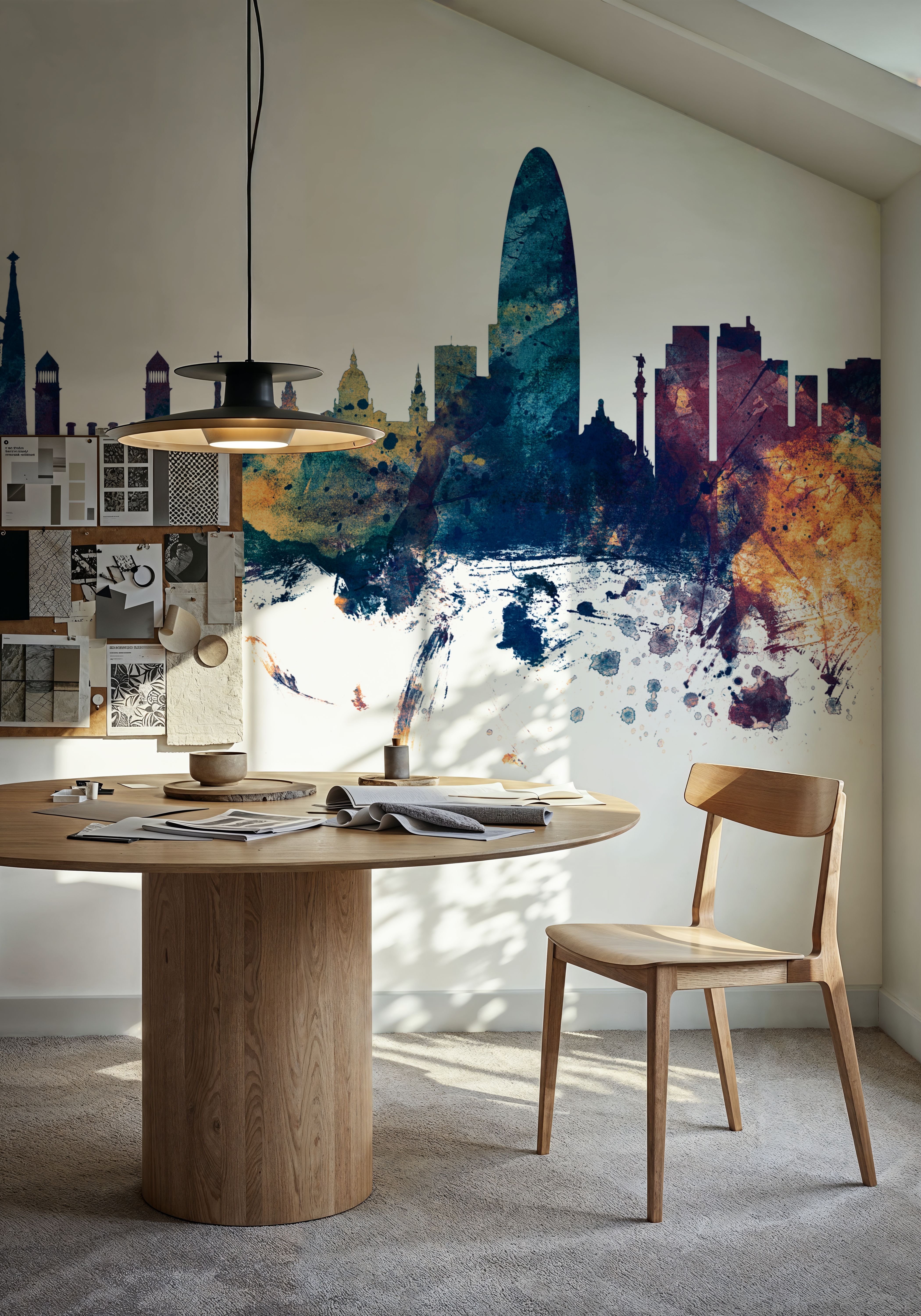 Barcelona Skyline Blue & Bronze