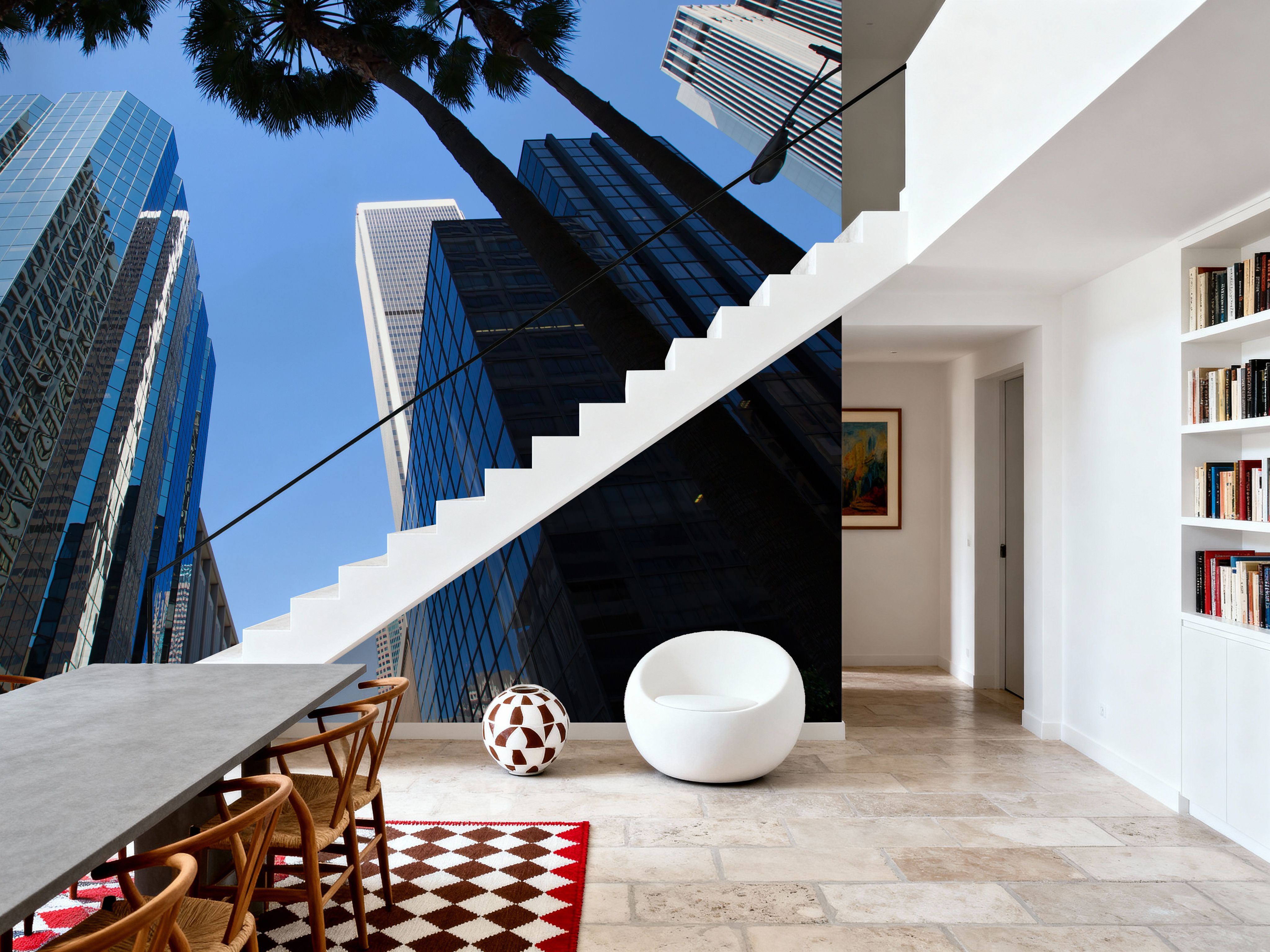 Wall Mural - Scyscraper Palms - Architecture Big Cities mural wallpaper - Living room - Wallism US - Premium, Textured or Peel & Stick