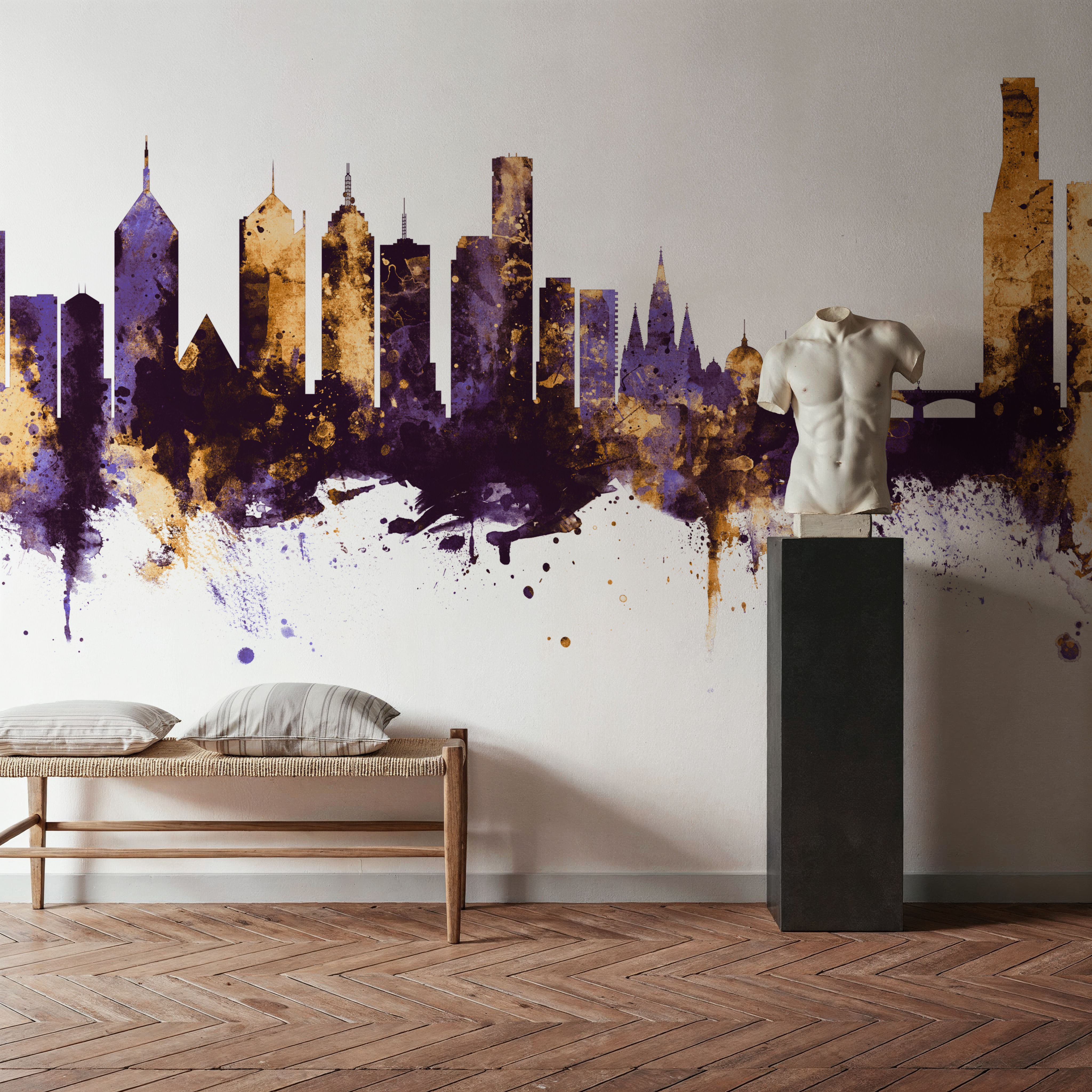 Melbourne Australia Skyline Purple & Gold