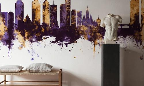 Melbourne Australia Skyline Purple & Gold