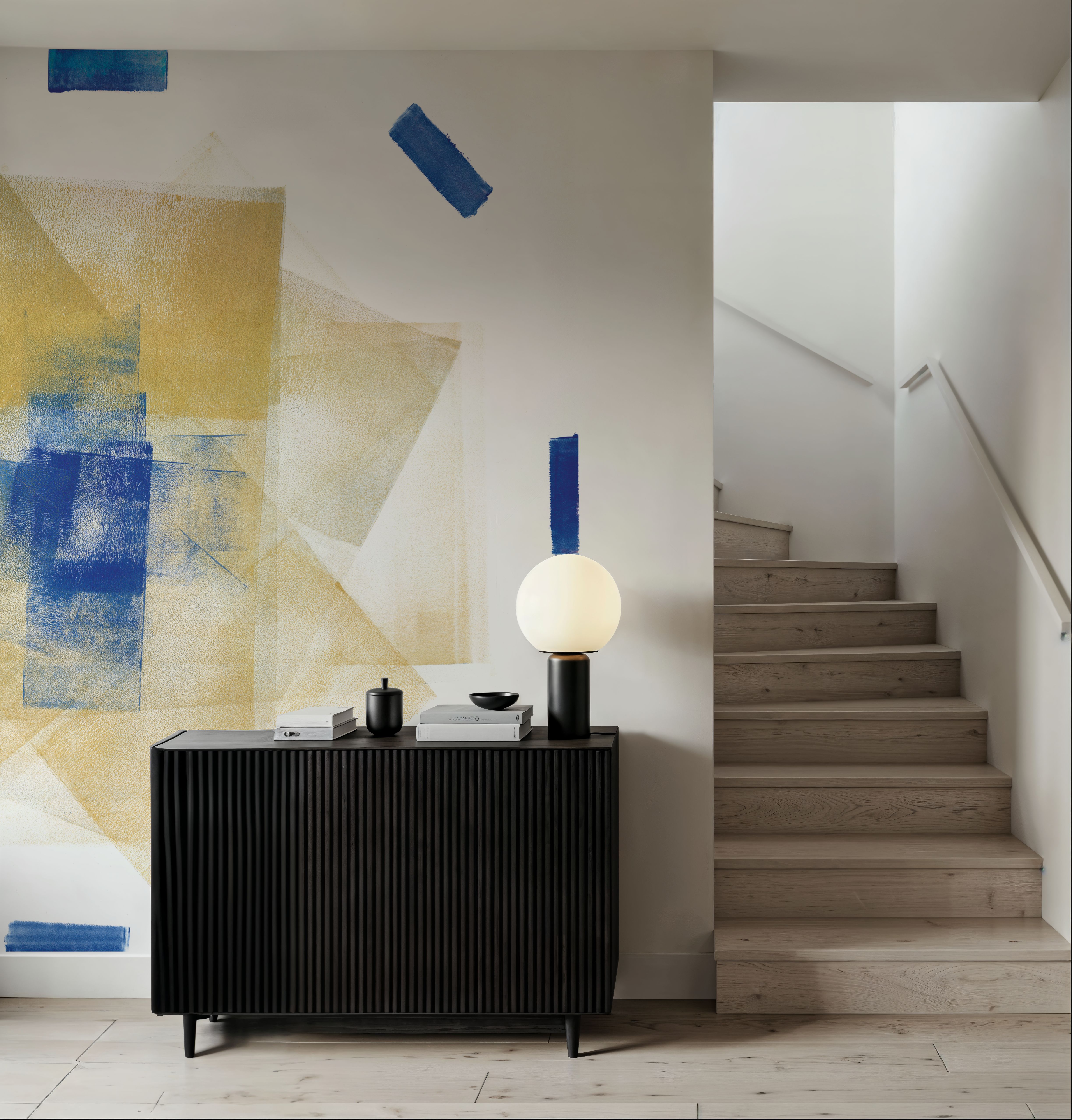Wall Mural - Blue and Bright Abstract - Abstract Contemporary mural wallpaper - Blue - Hallway staircases - Wallism US