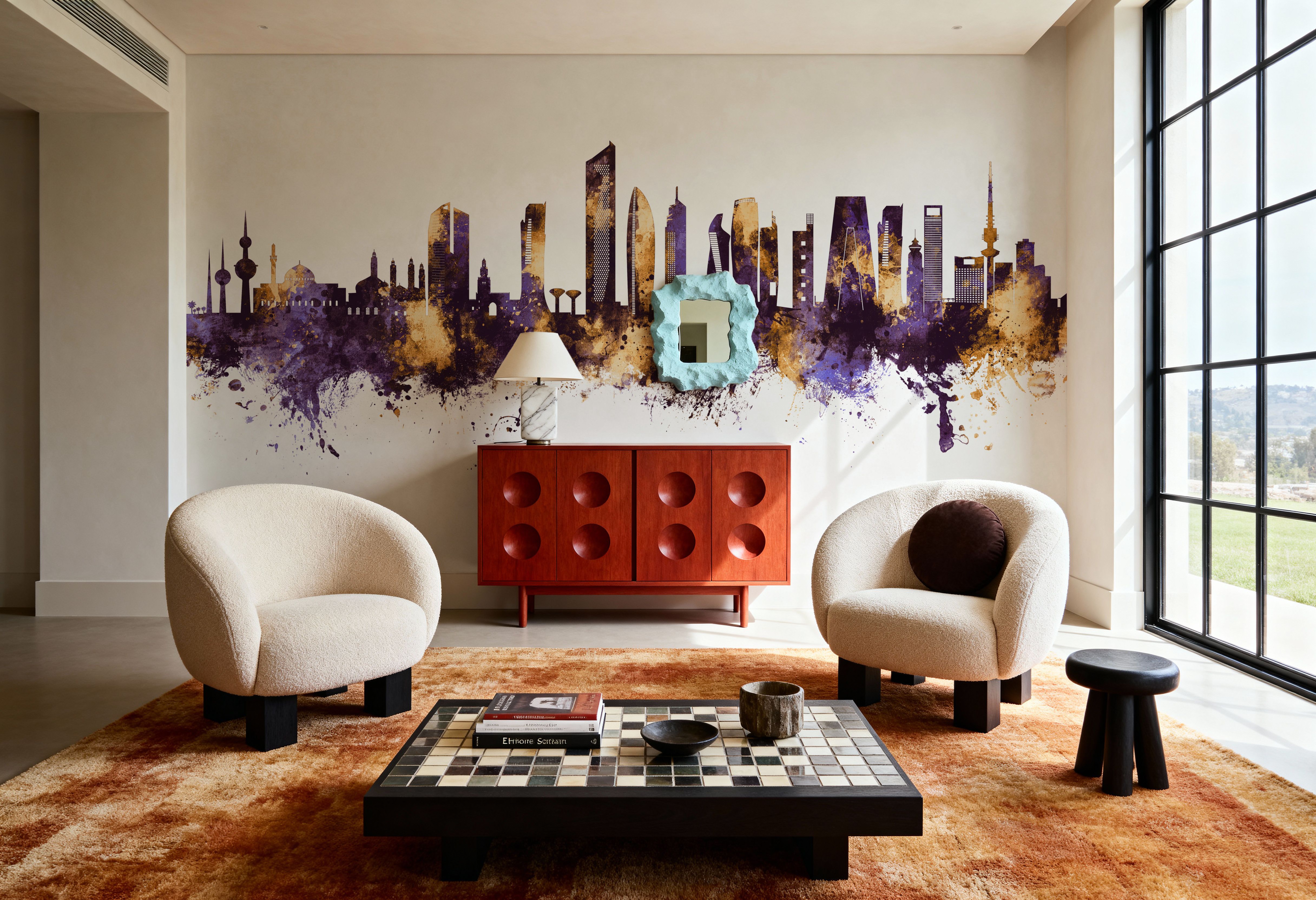 Kuwait City Skyline Purple & Gold, Wallpaper