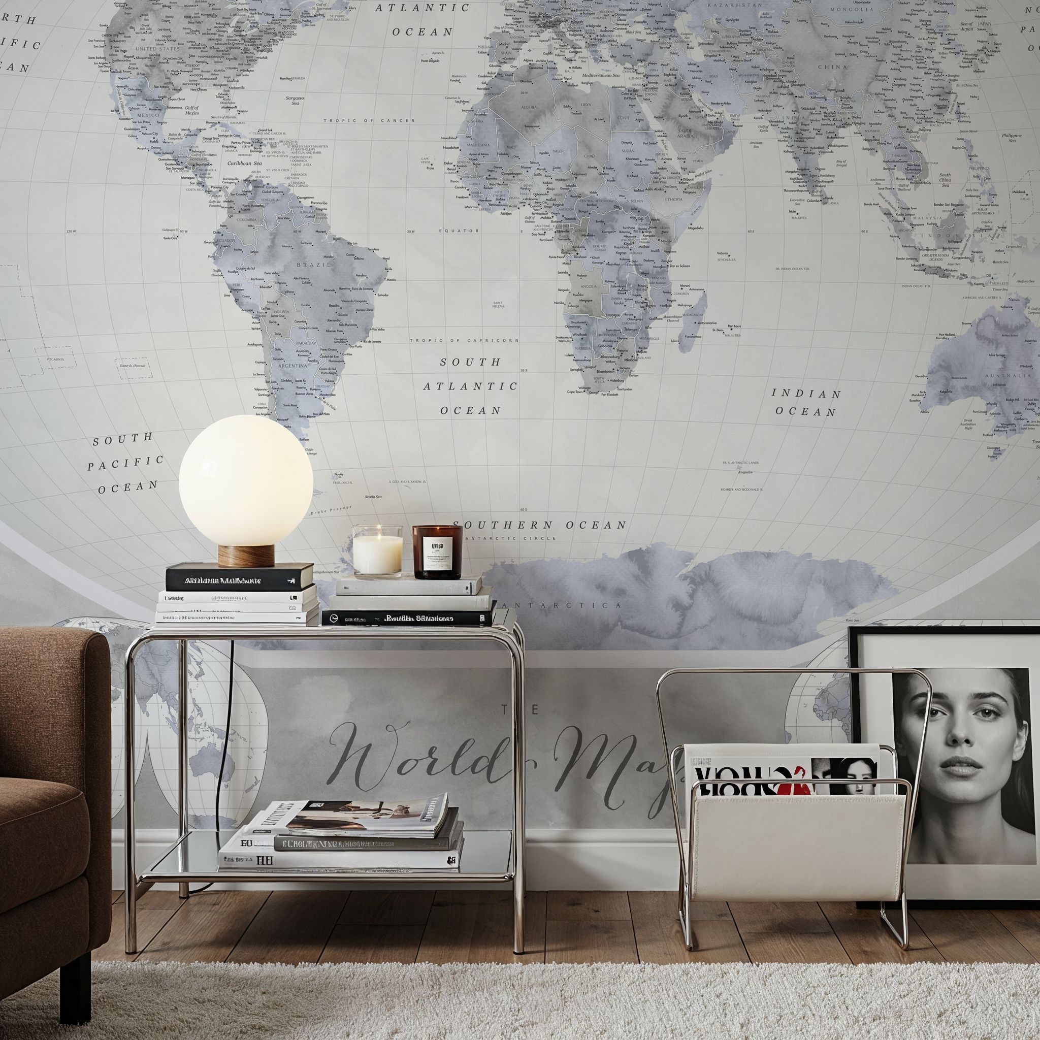 World Map Atlas Blue Gray