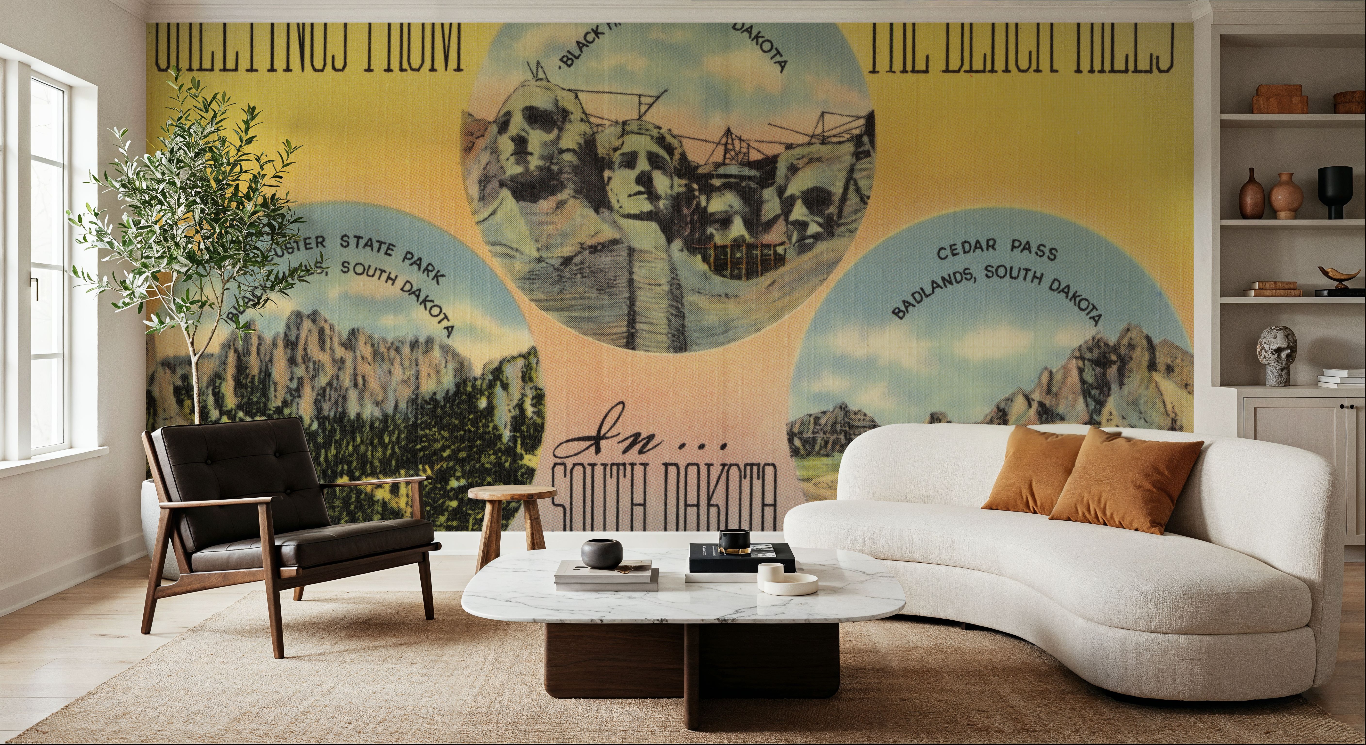 Greetings from Mount Rushmore - Screenprint Postcard, Wallpaper