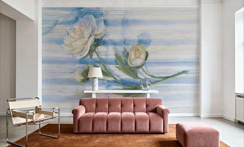 Peony on Blue Stripe