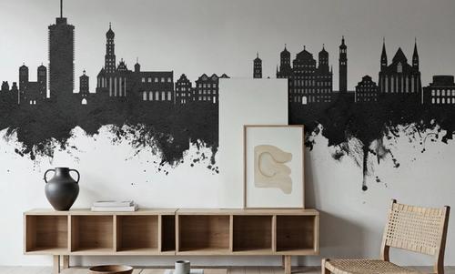 Augsburg Germany Skyline Black & White