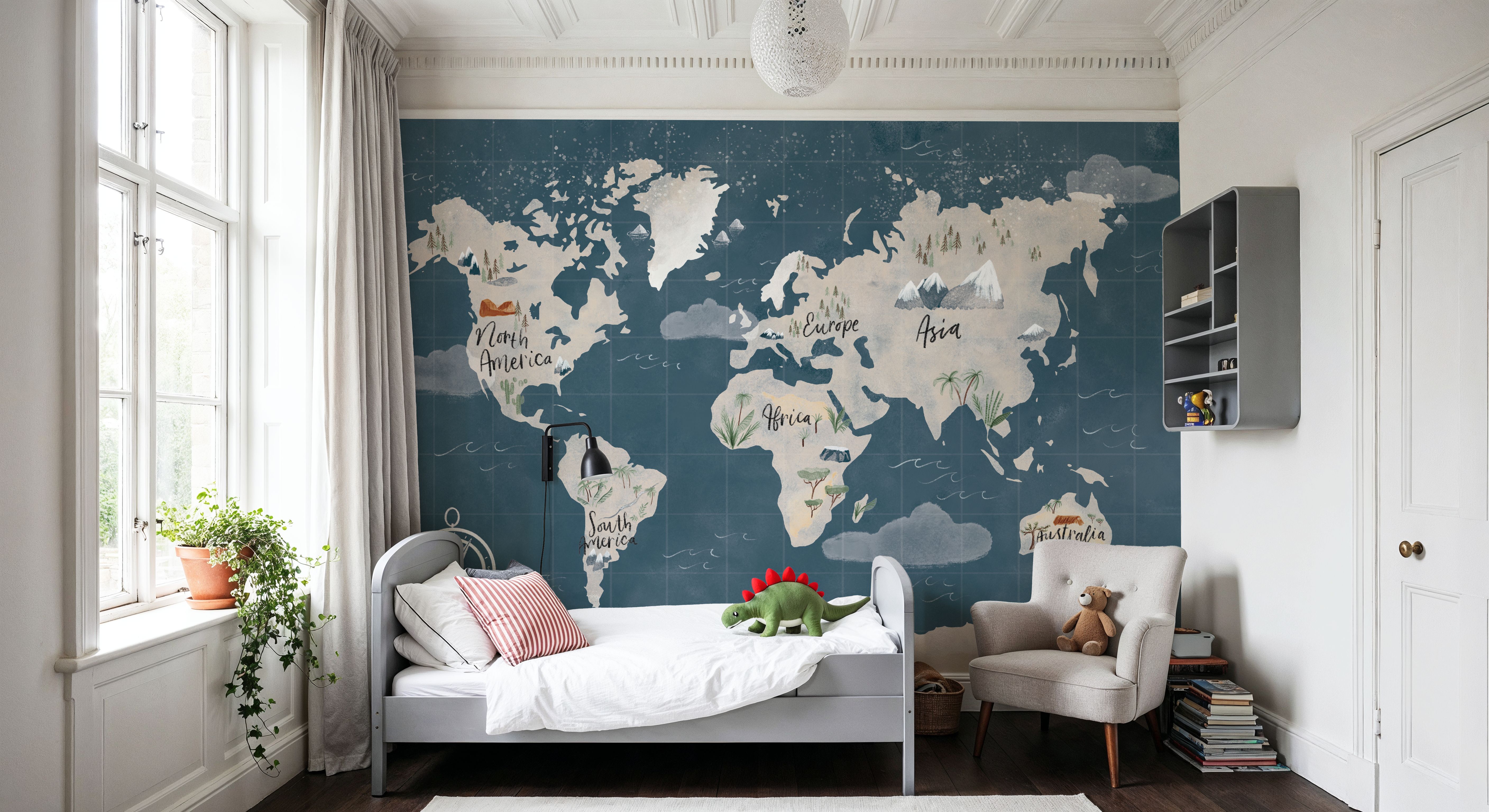 Scandi Map Blue, Tapeten