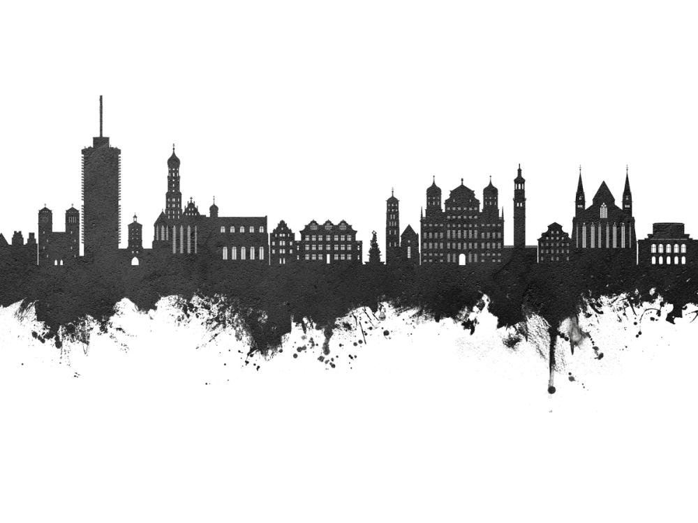 Augsburg Germany Skyline Black & White