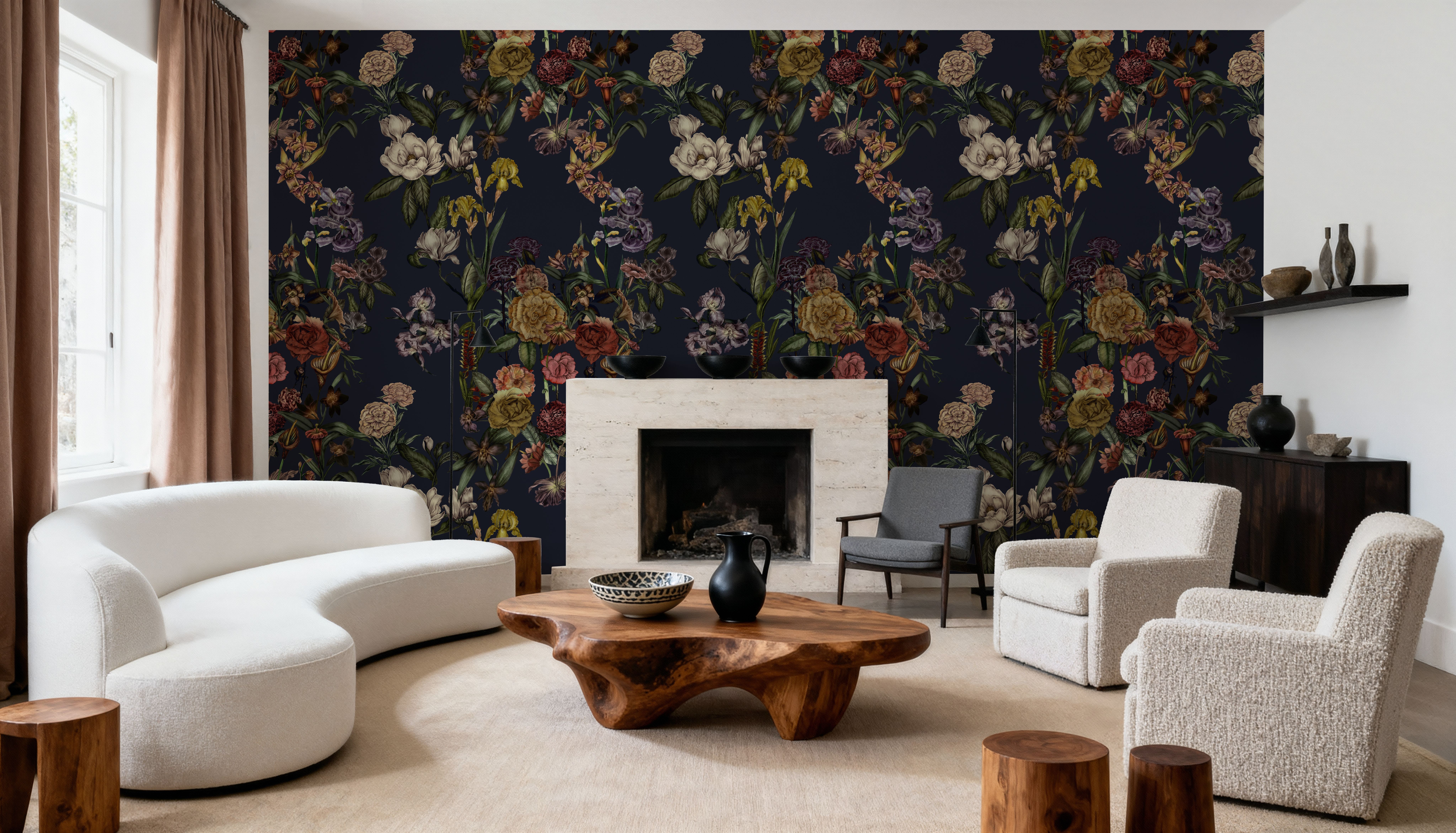 Floral Gaze, Midnight, Wallpaper