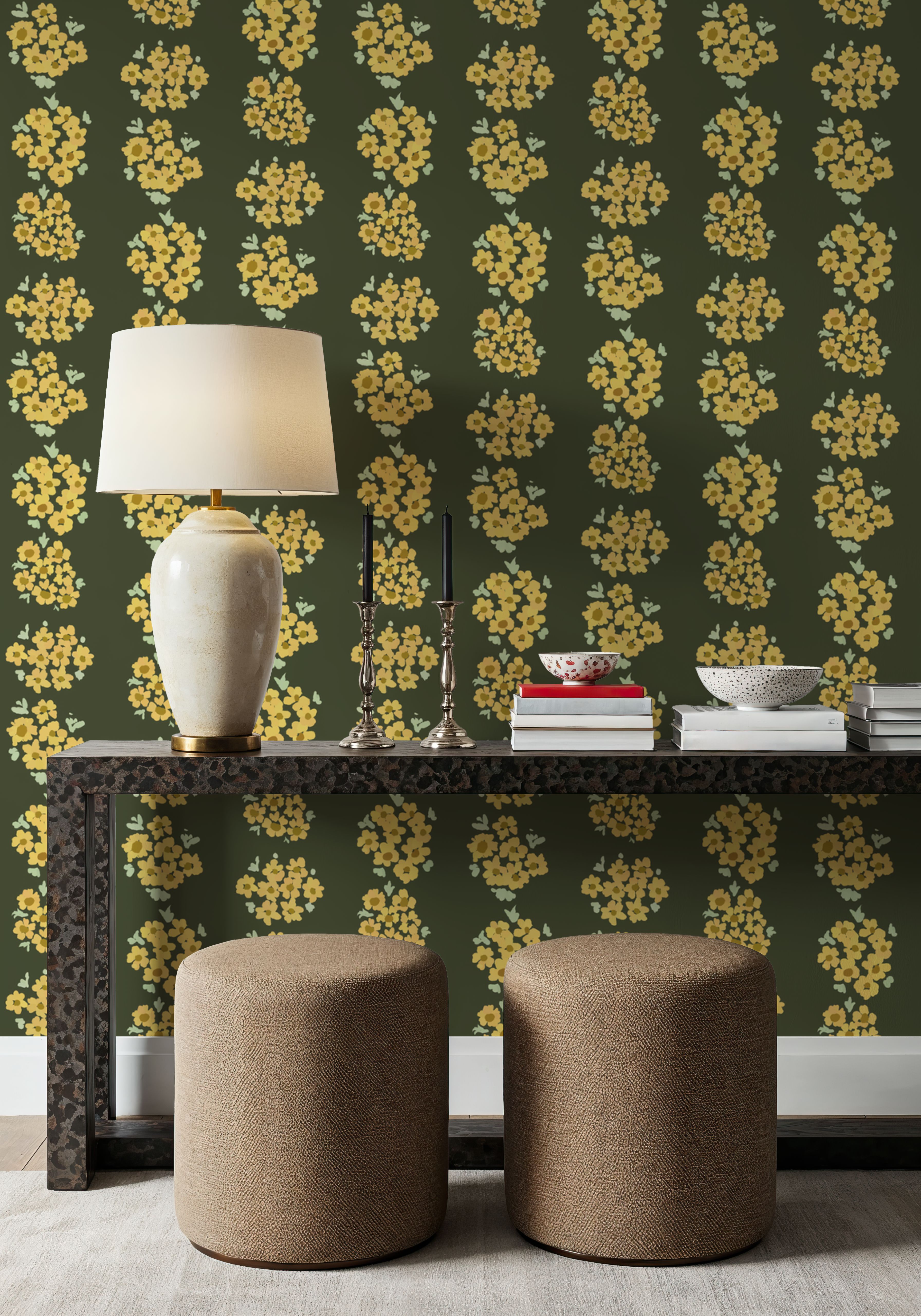Ditsy Floral Clusters, Avocado Green