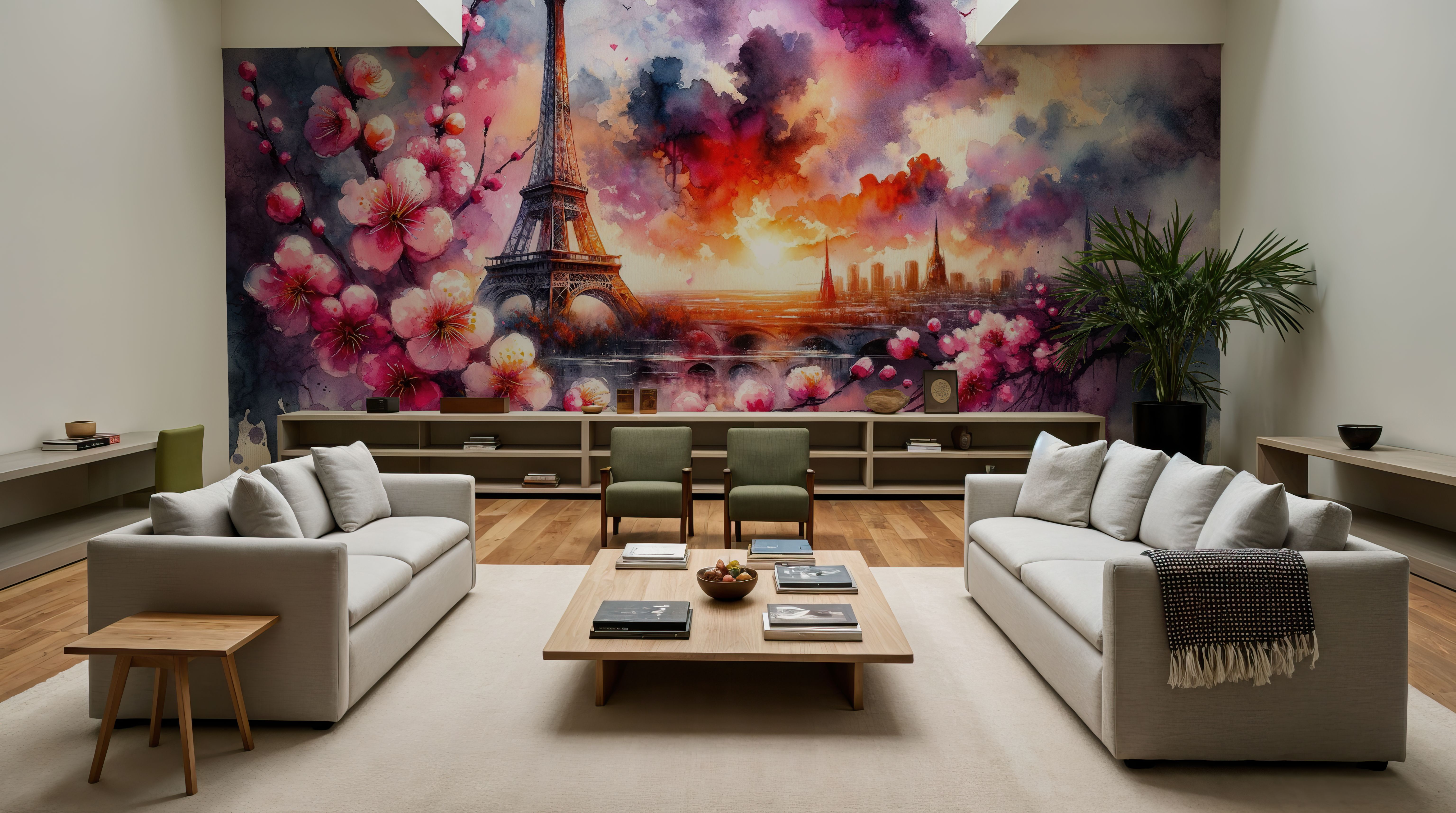 Watercolor Floral Paris Eiffel Tower, Wallpaper