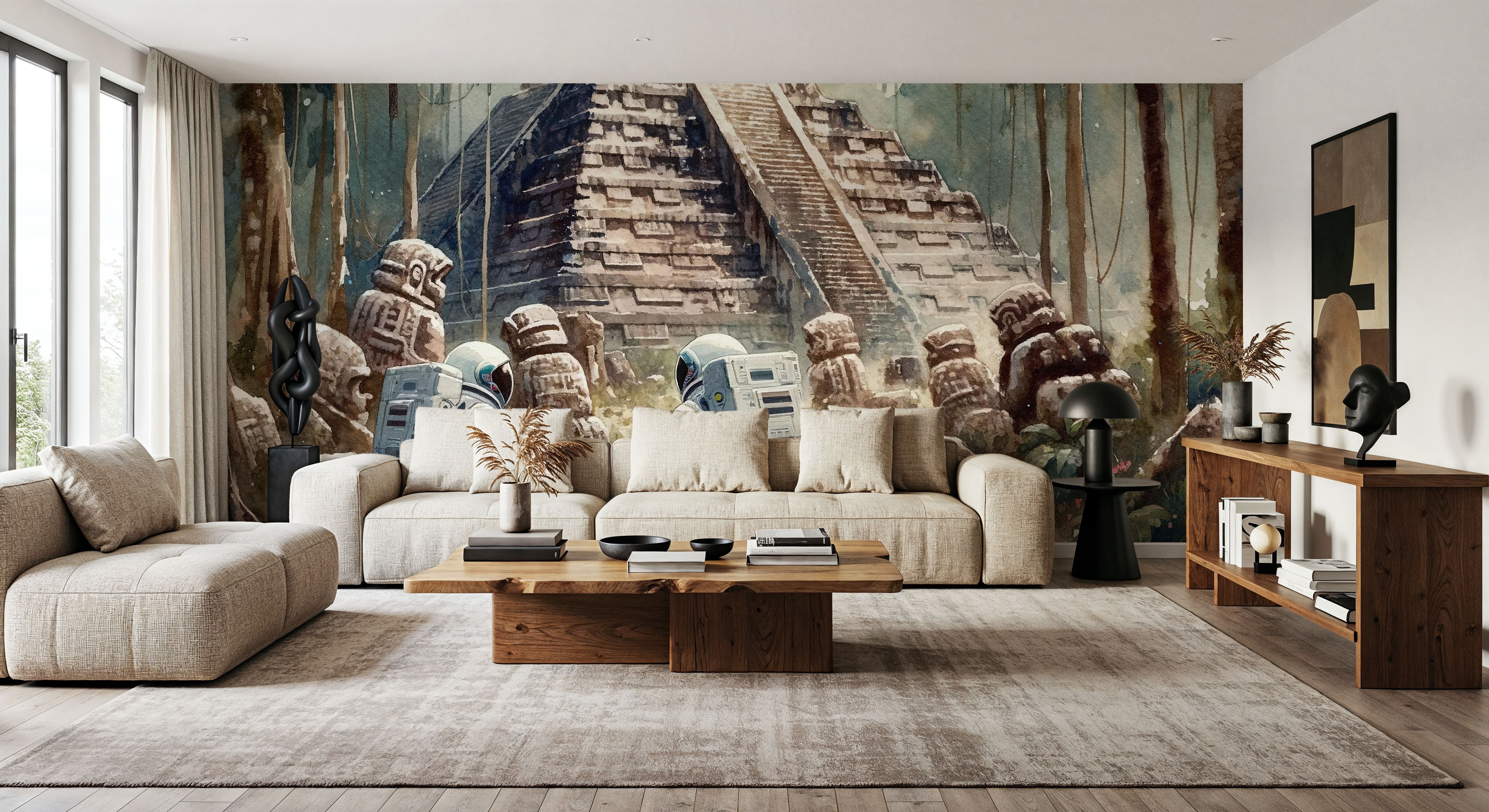 Astronauts Exploring Ancient Pyramid Ruins, Wallpaper