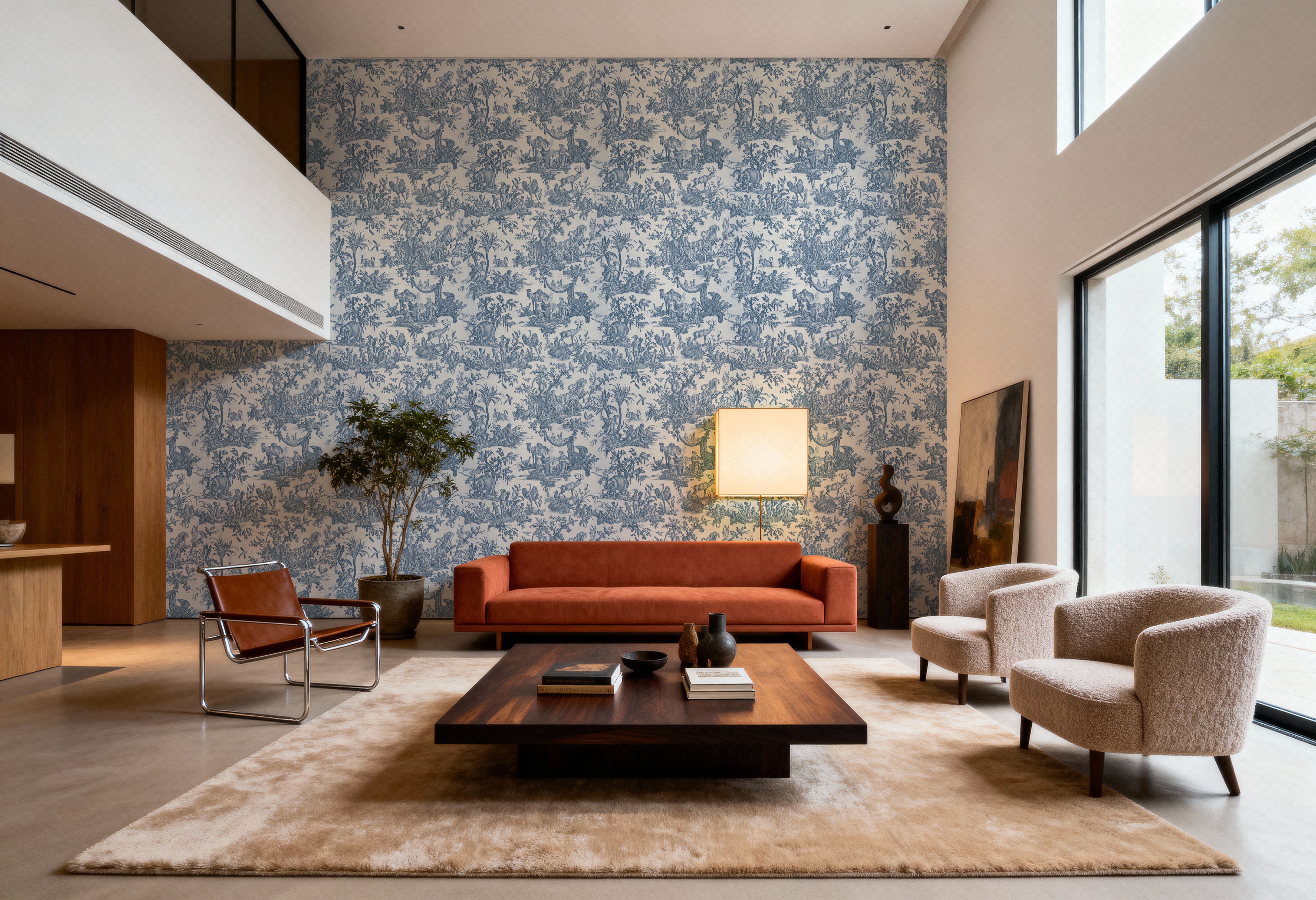 Patinated Linen Toile de Jouy, Navy