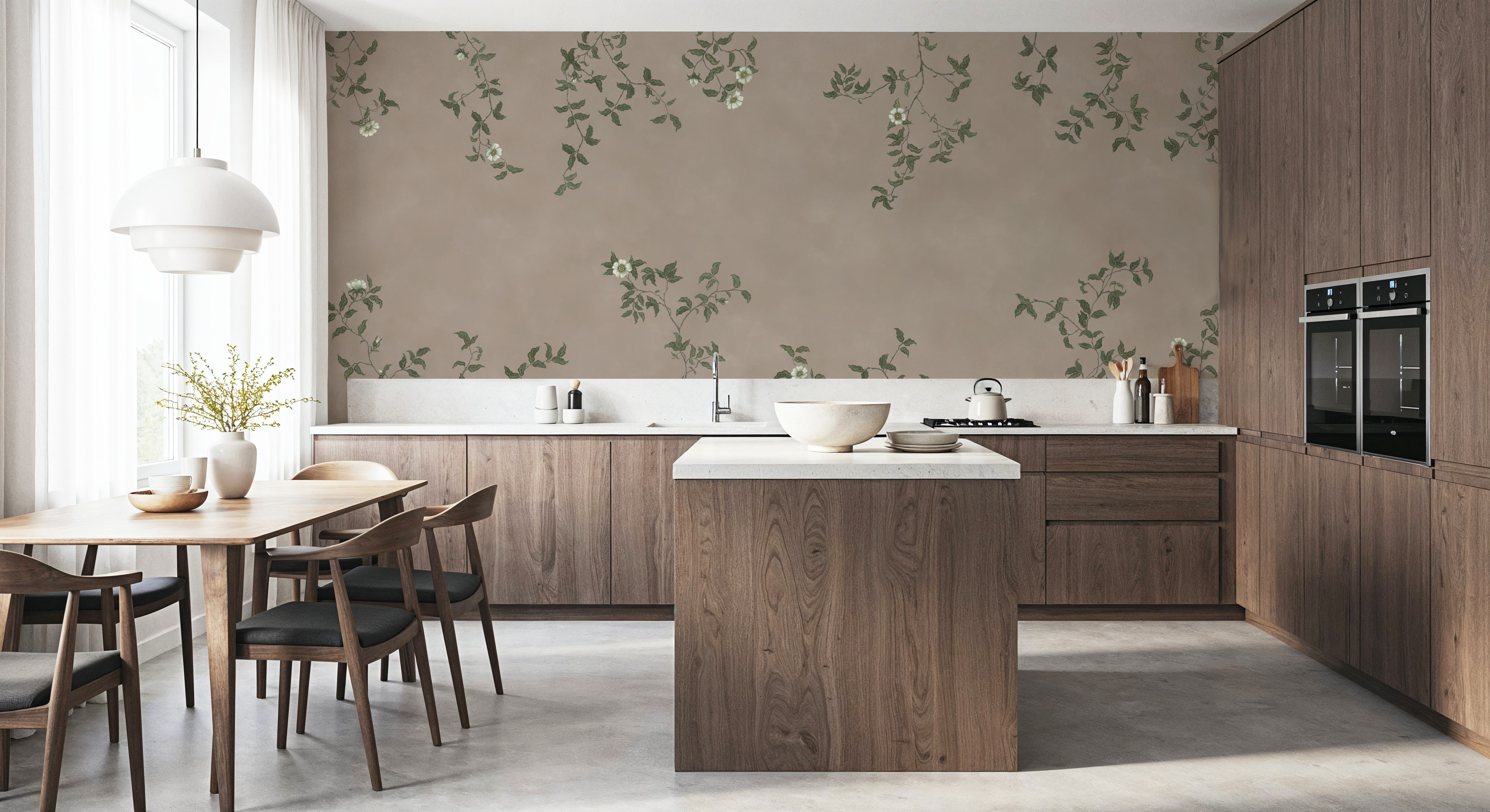 Rambling Rose, Ivory on Beige