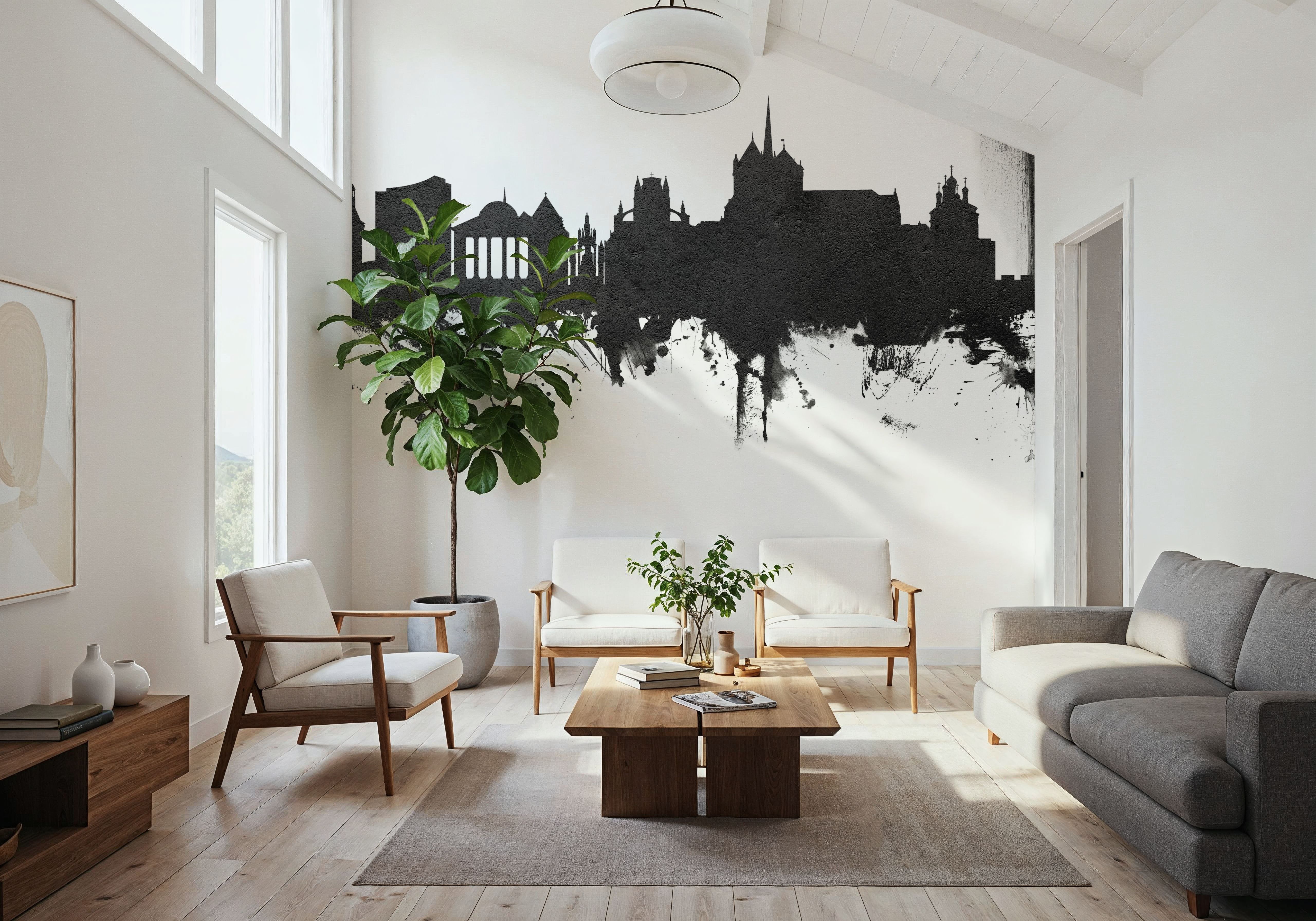 Geneva Switzerland Skyline Black & White, Wallpaper