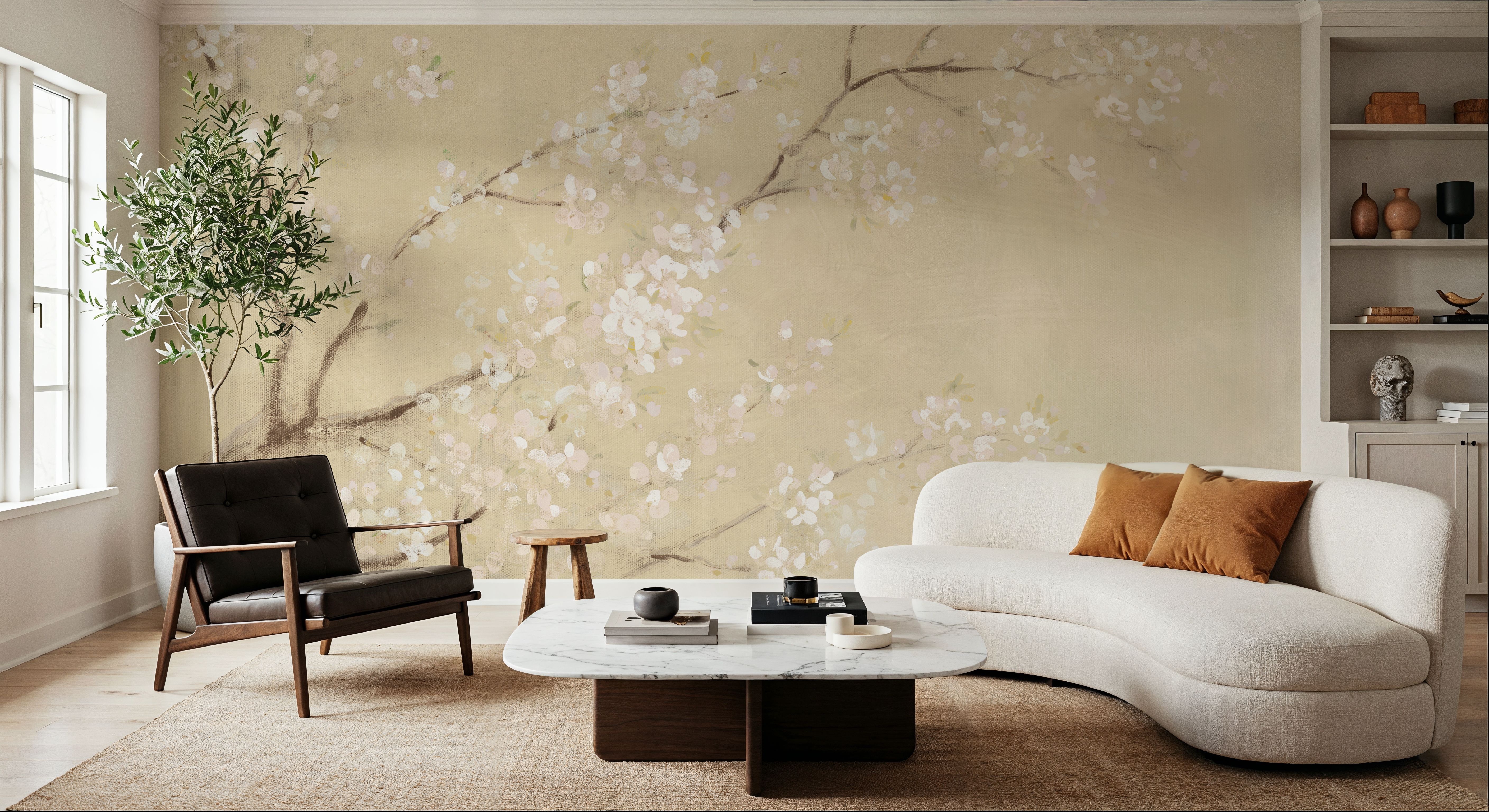 White Cherry Blossoms I Linen