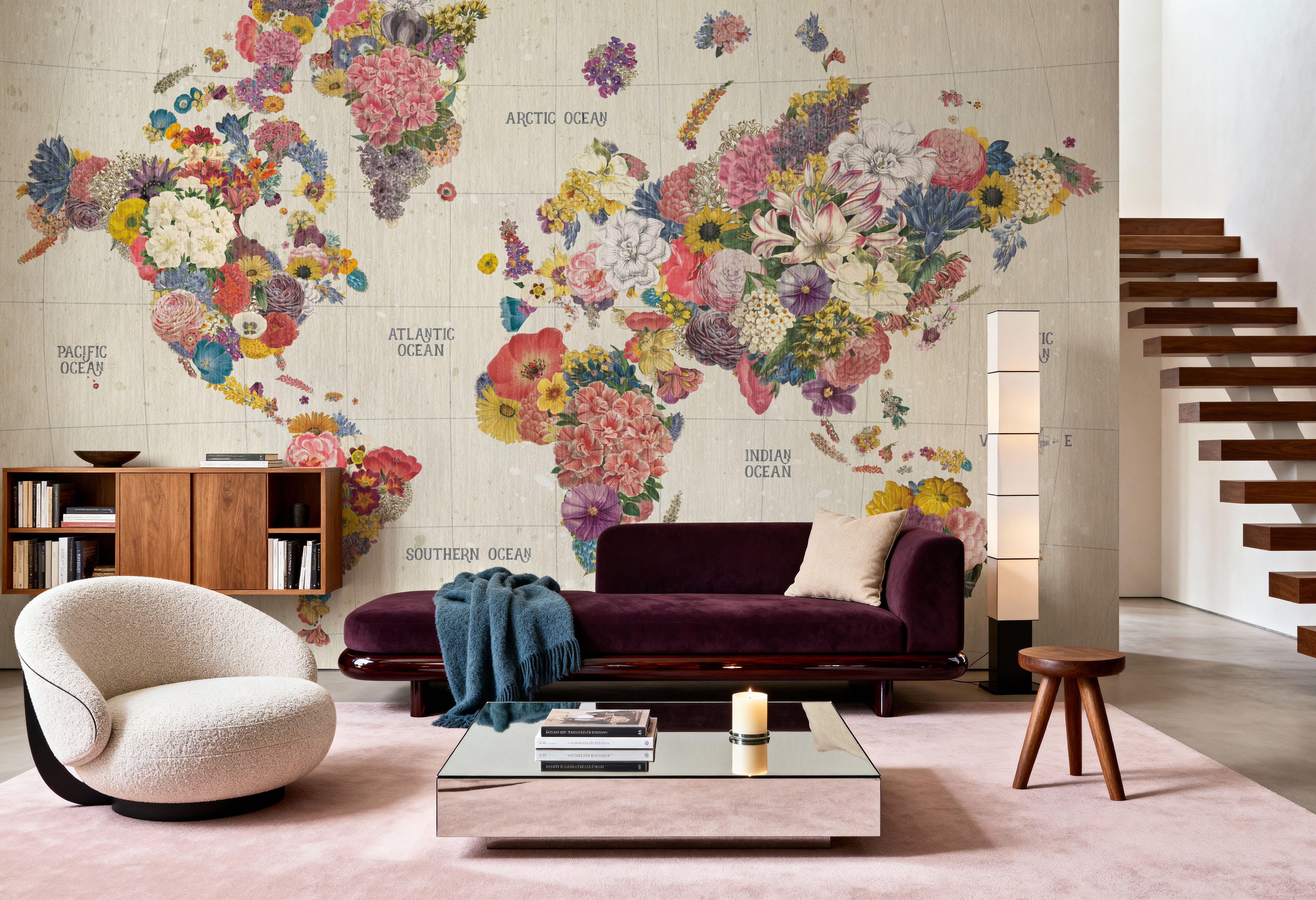 Botanical Floral Map Light Words