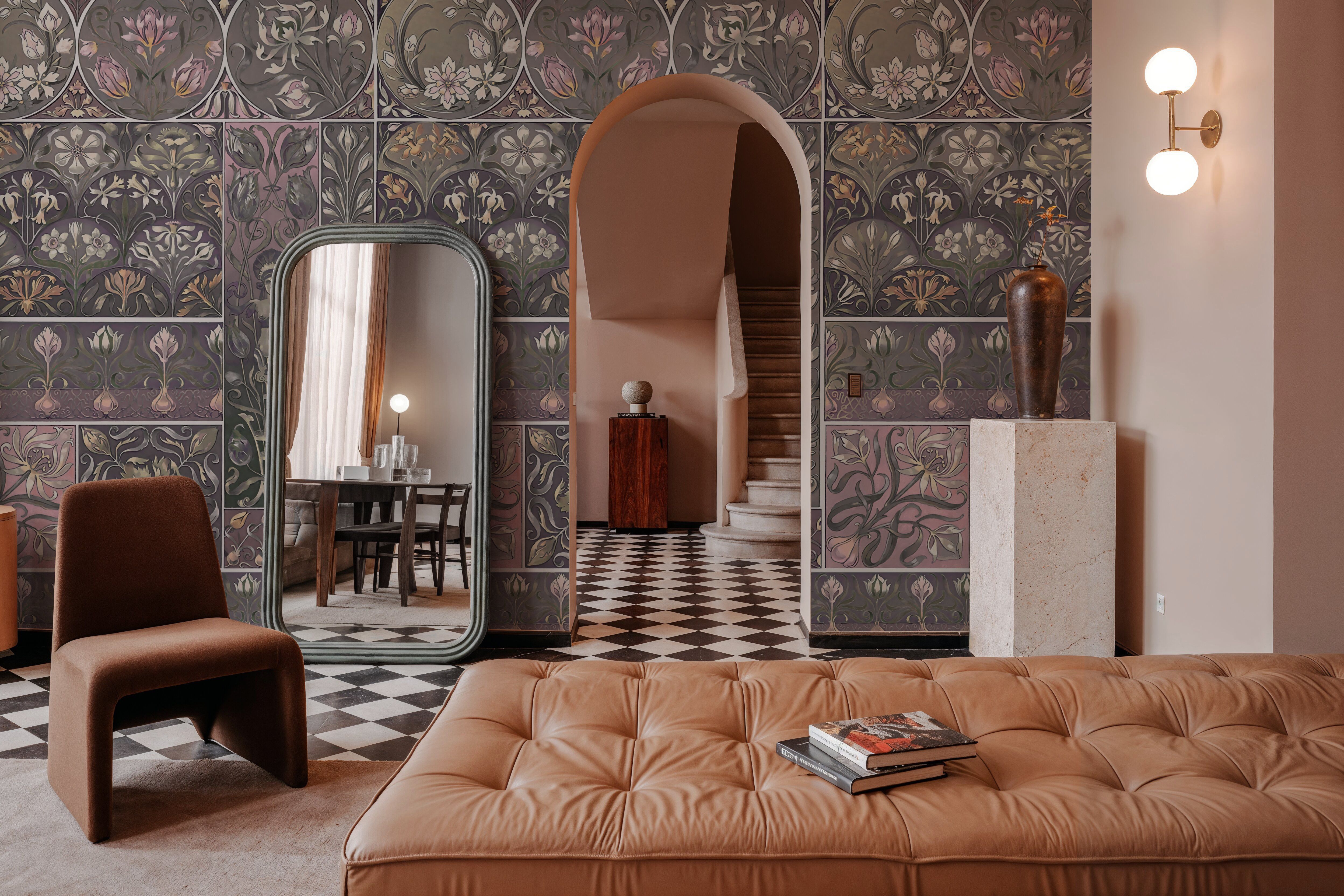 Art Deco Floral Wall Pink