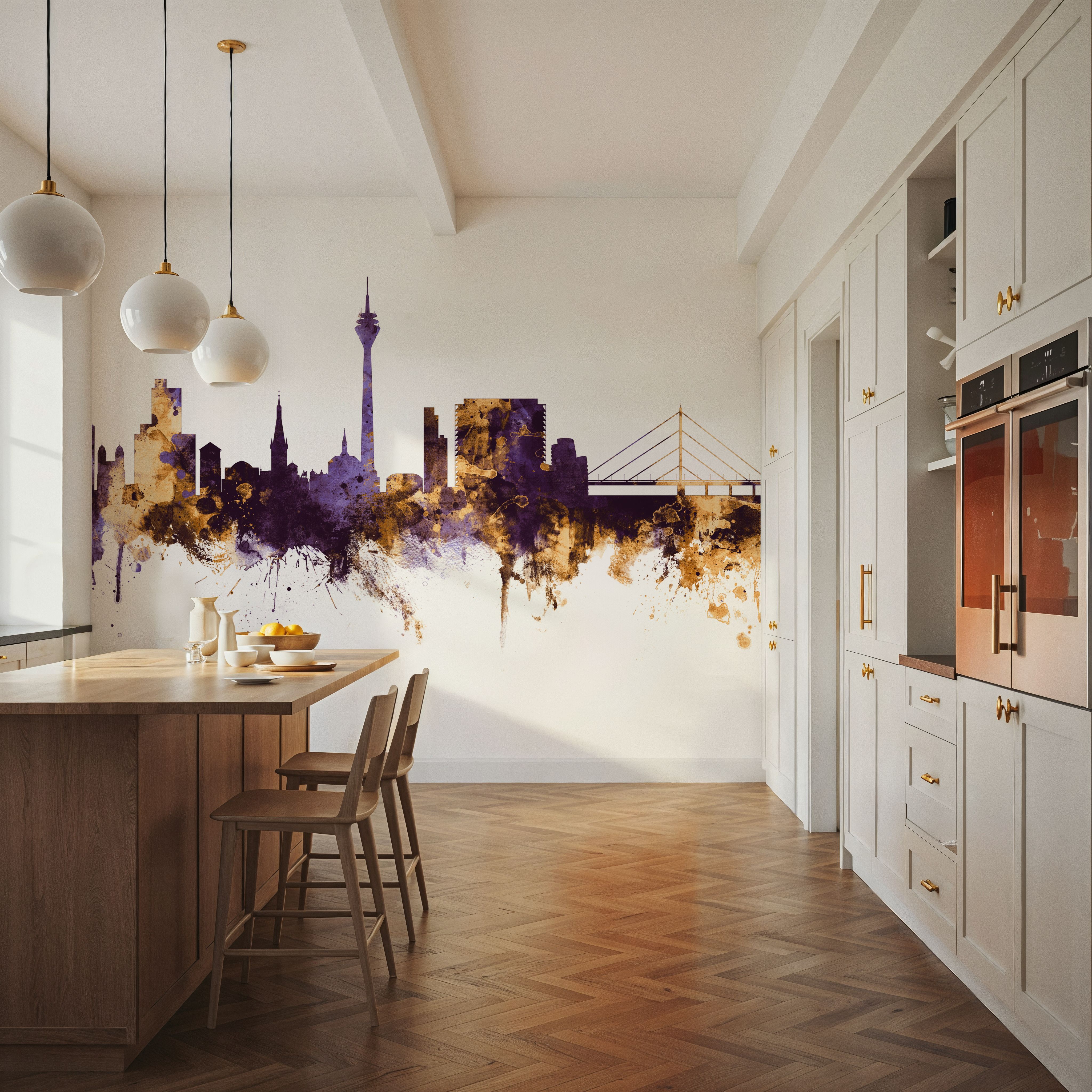 Düsseldorf Germany Skyline Purple & Gold