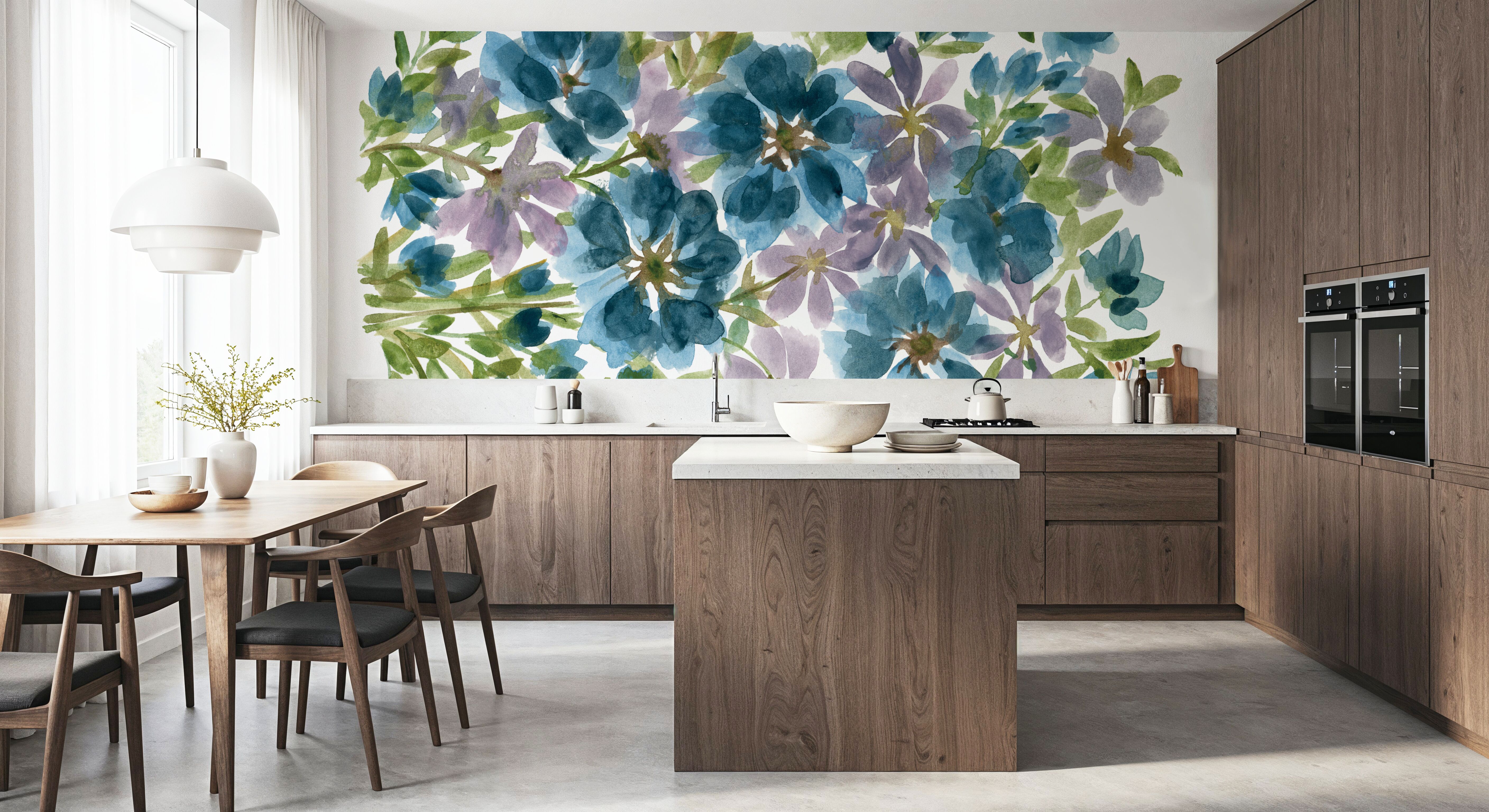 Blue Blooms, Papel pintado