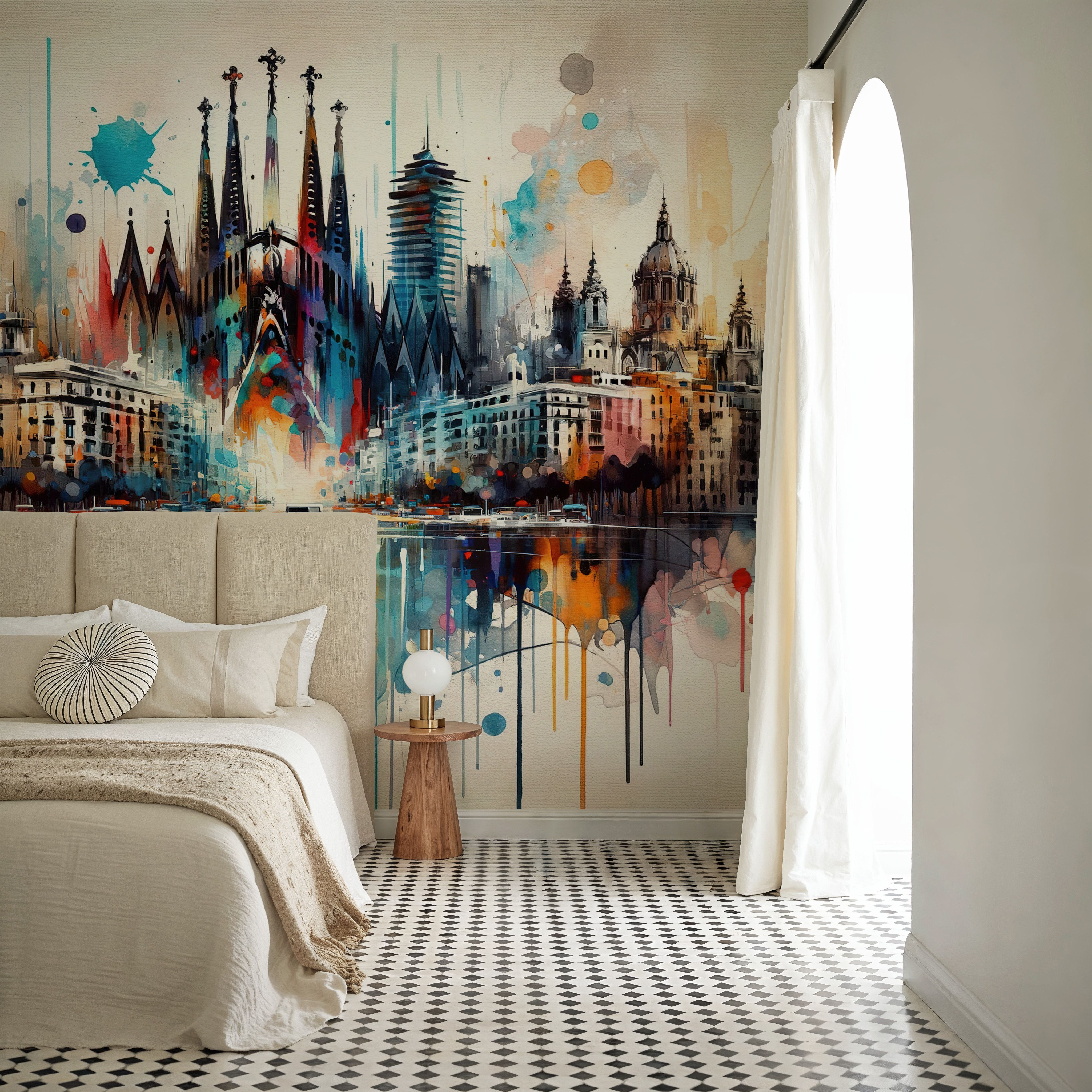 Watercolor Skyline Barcelona I