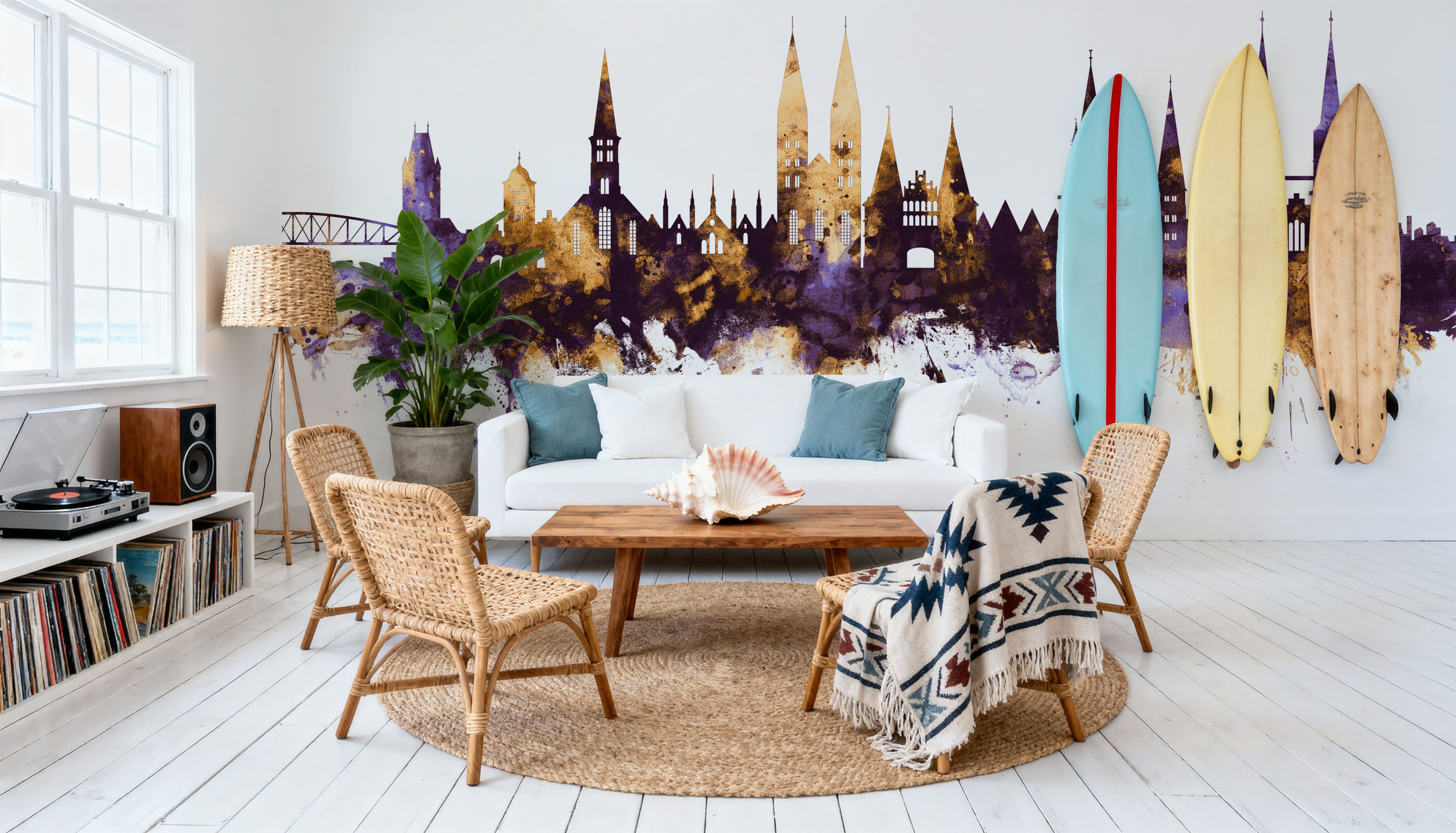 Lubeck Germany Skyline Purple & Gold