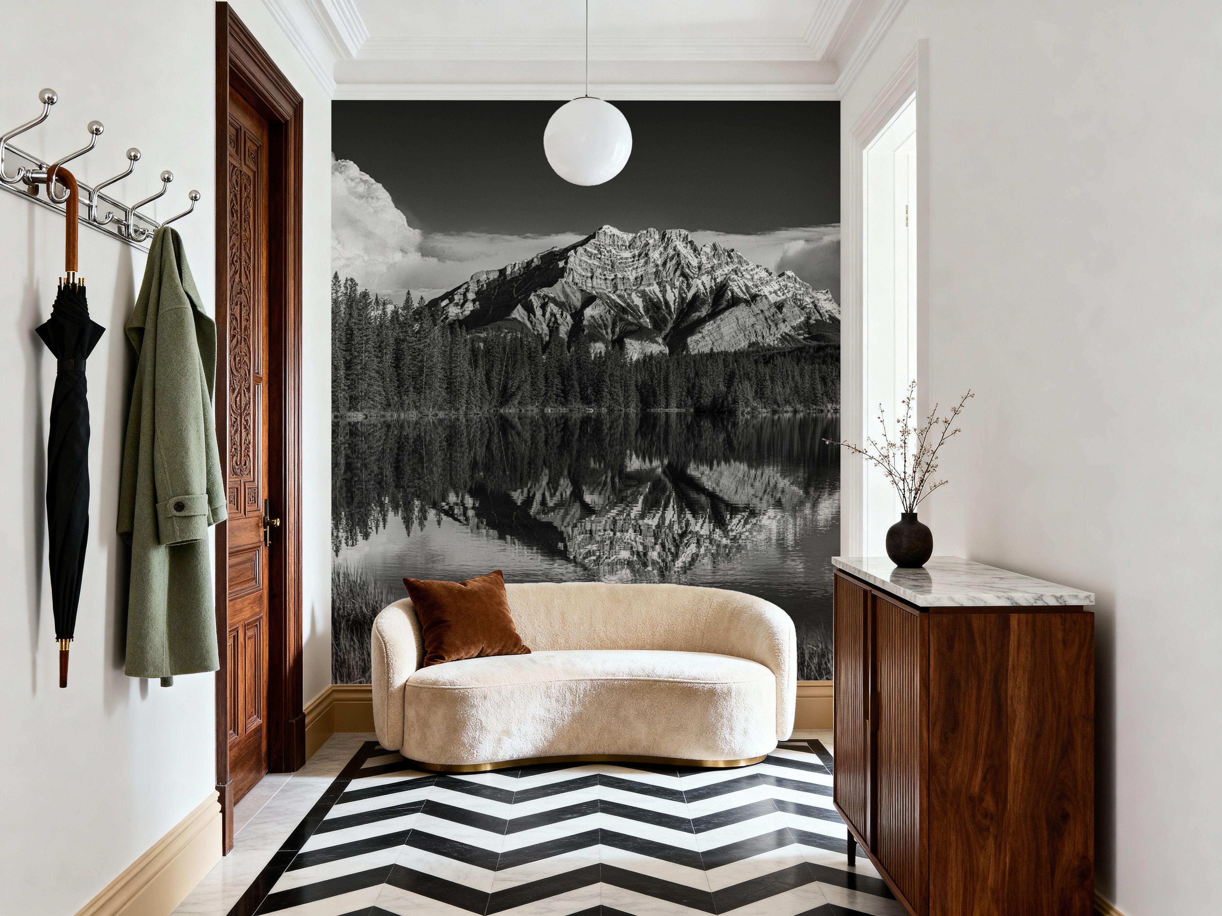 Cascade Mountain Reflection BW