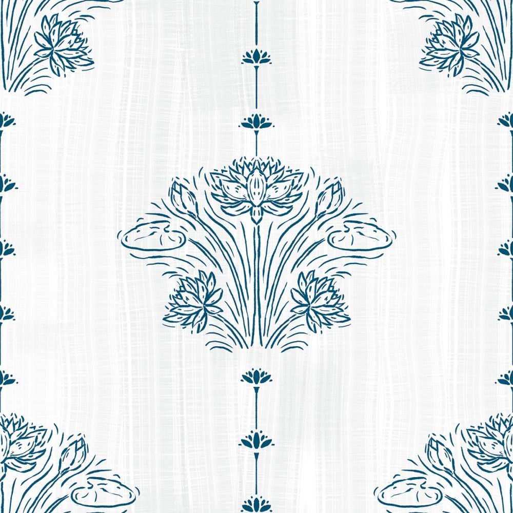 Block Print Water Lily Stripes, Marine