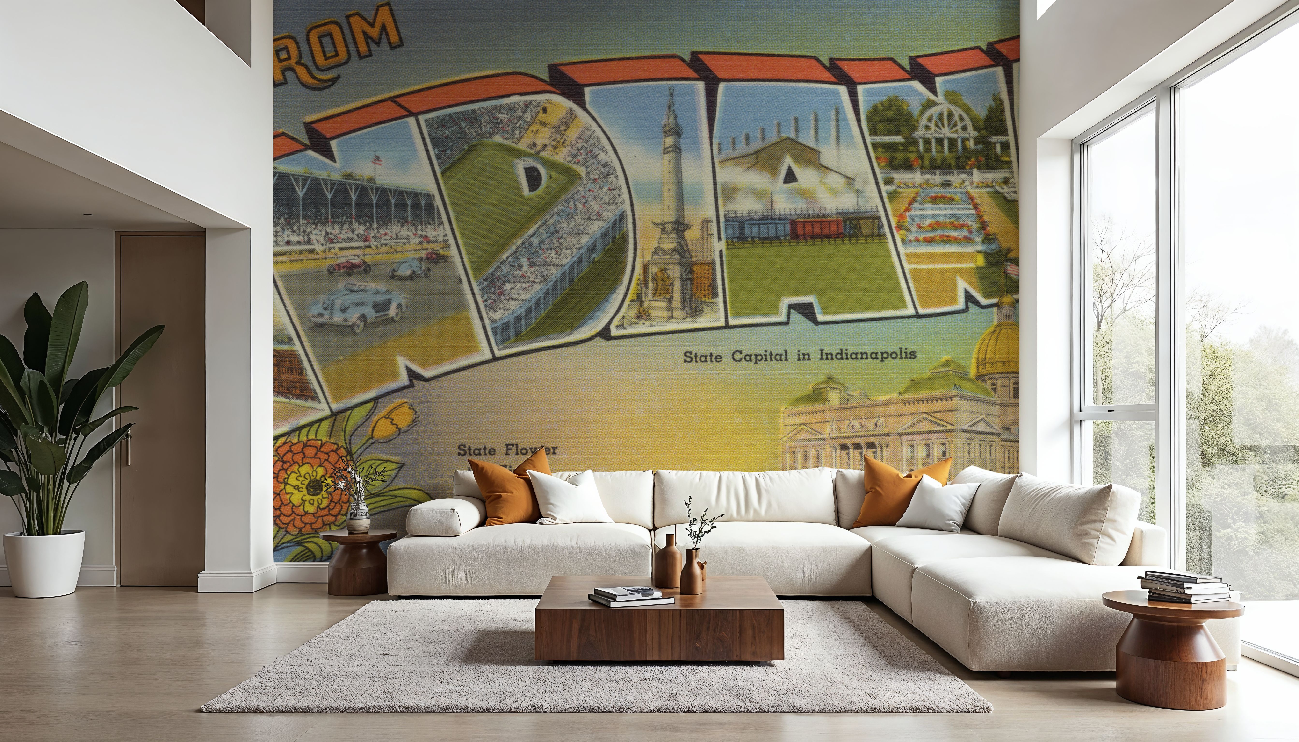 Greetings from Indiana - Screenprint Postcard, Wallpaper