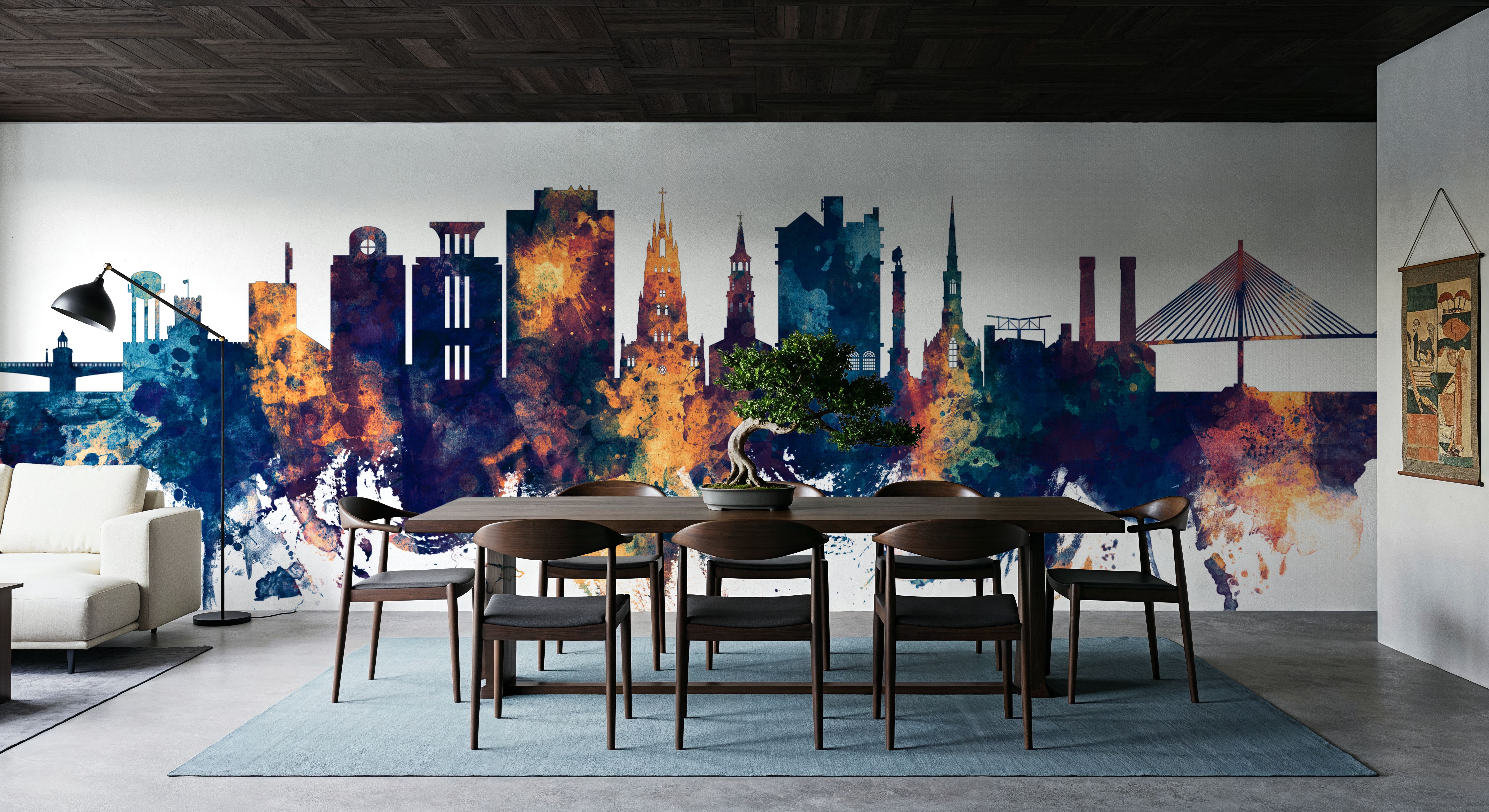 Charleston South Carolina Skyline Blue & Bronze