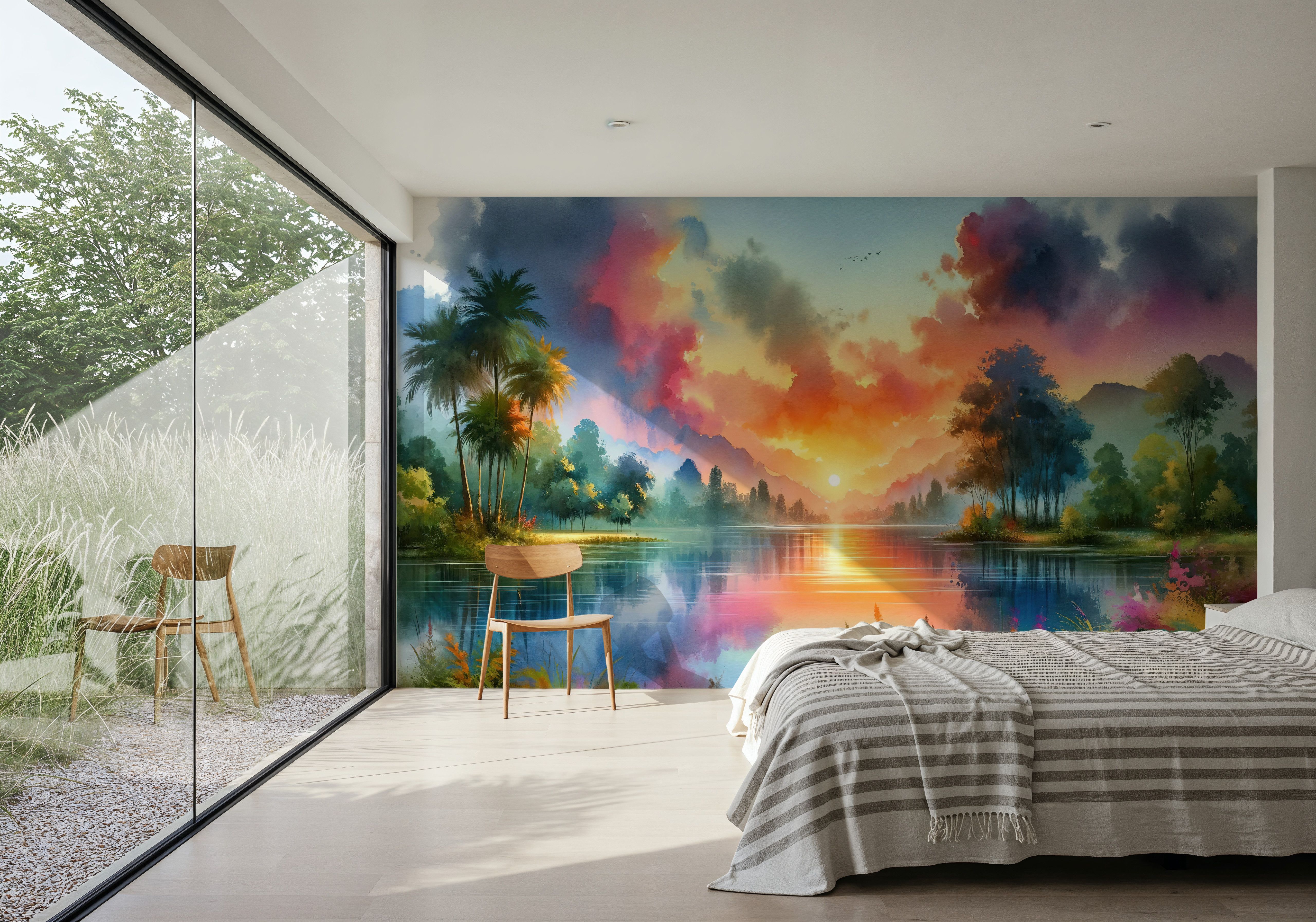 Vibrant Sunset Over Serene Lake