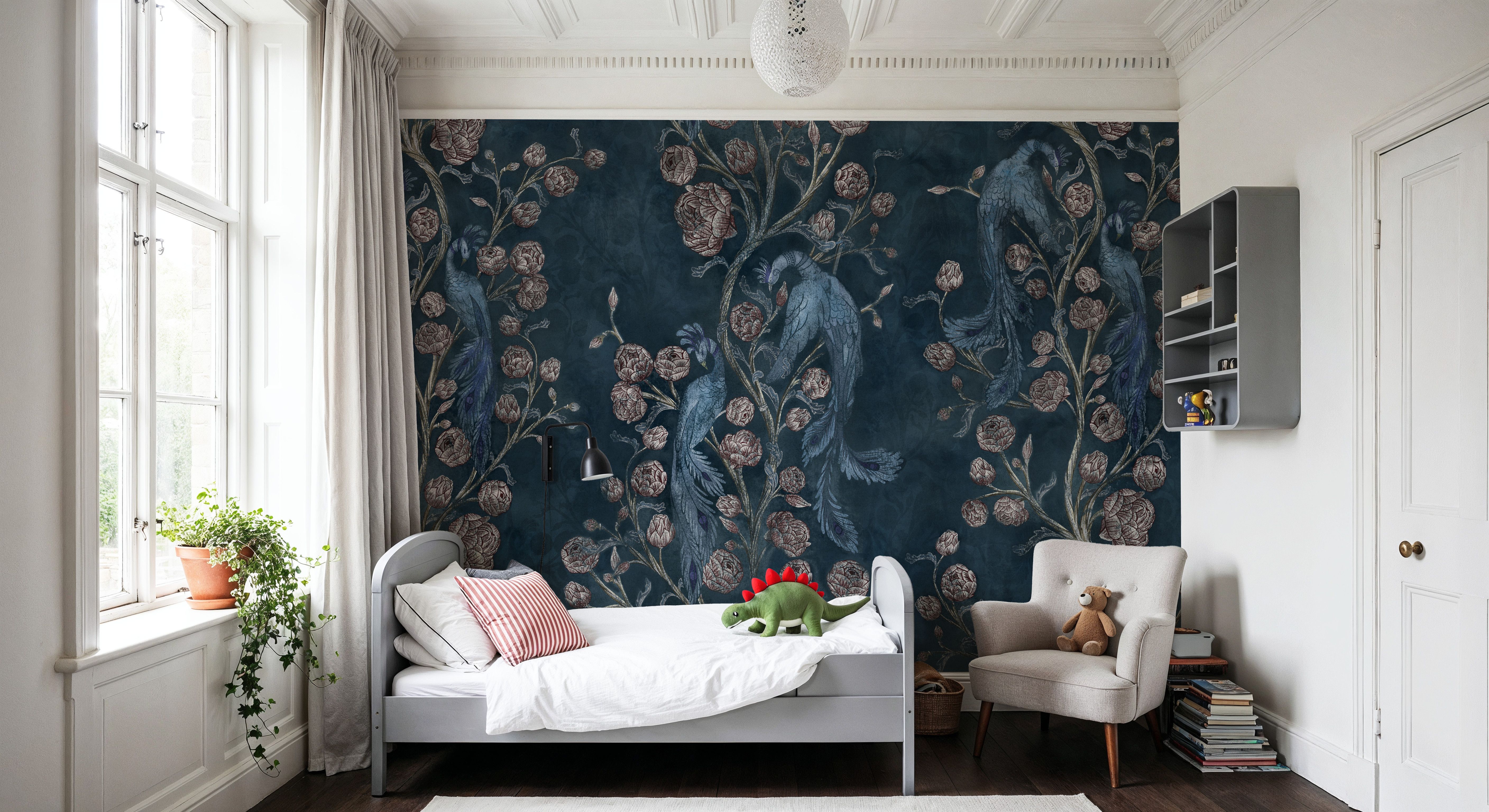 Peacock and Peony Chinoiserie Navy