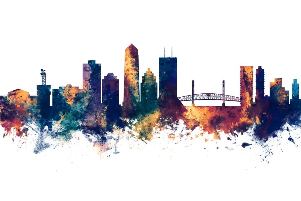 Jacksonville Florida Skyline Blue & Bronze