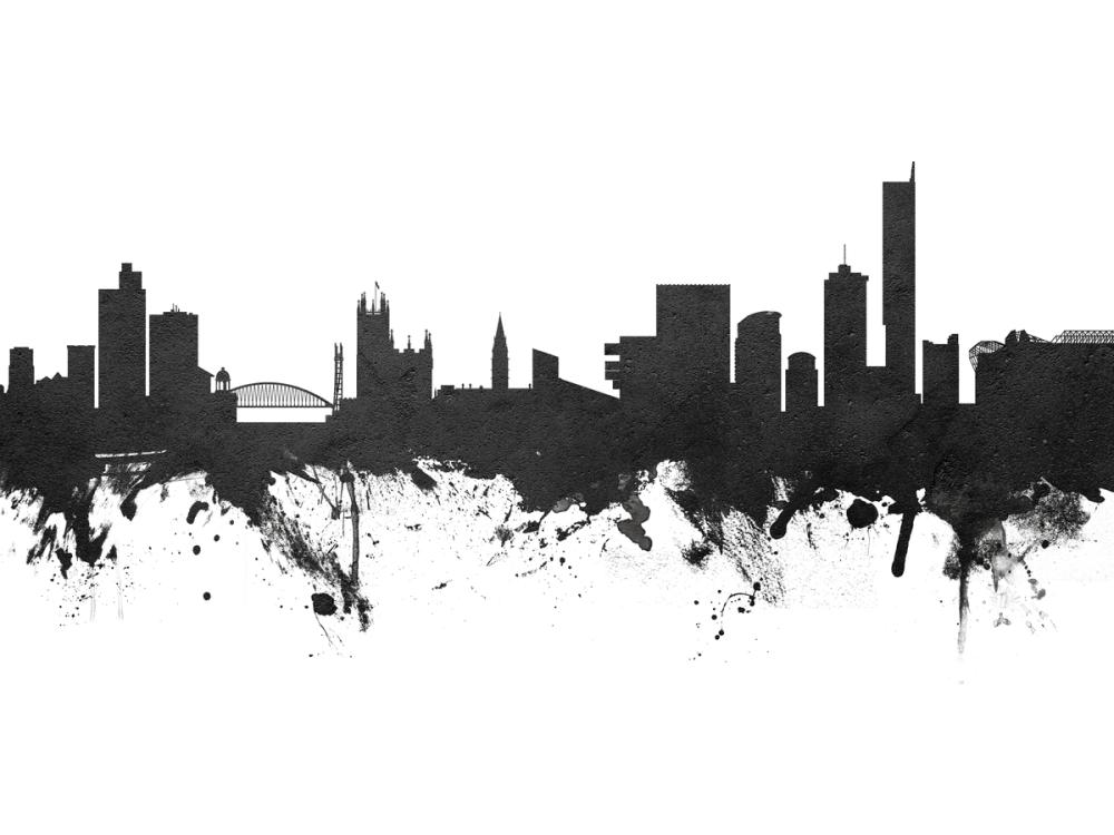 Manchester England Skyline Black & White