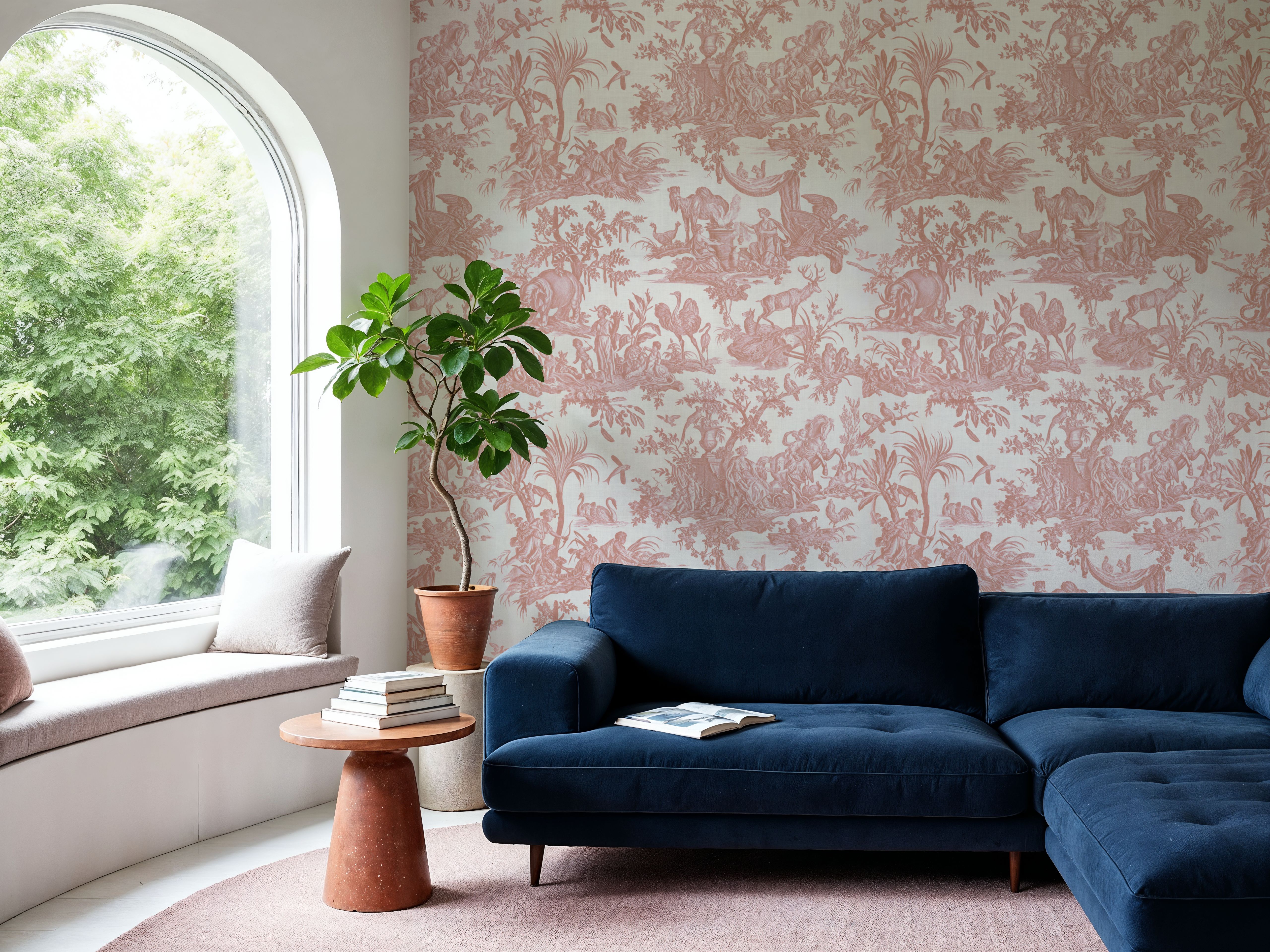 Patinated Linen Toile de Jouy, Rose