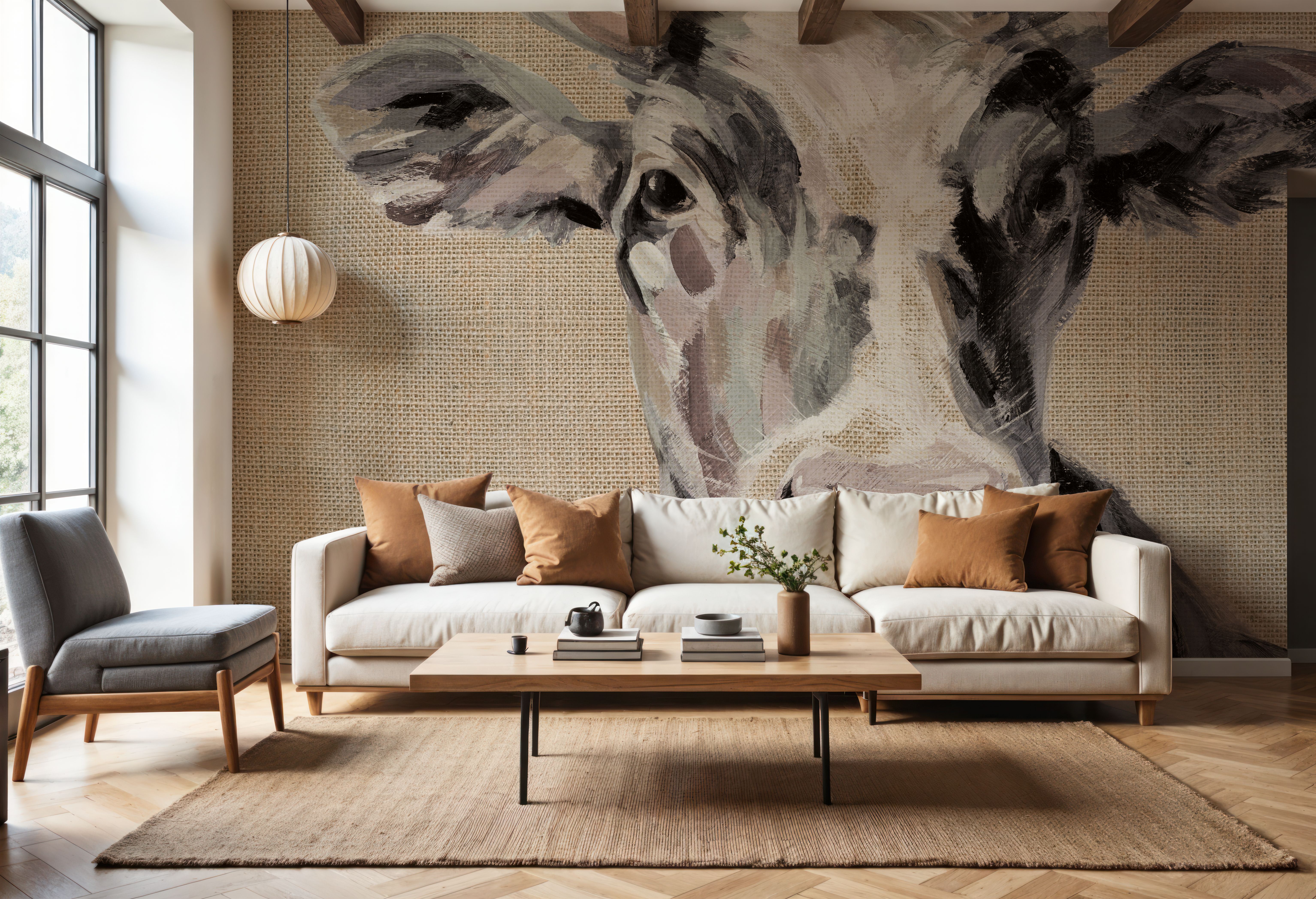 Expressionistic Cow II Neutral Burlap