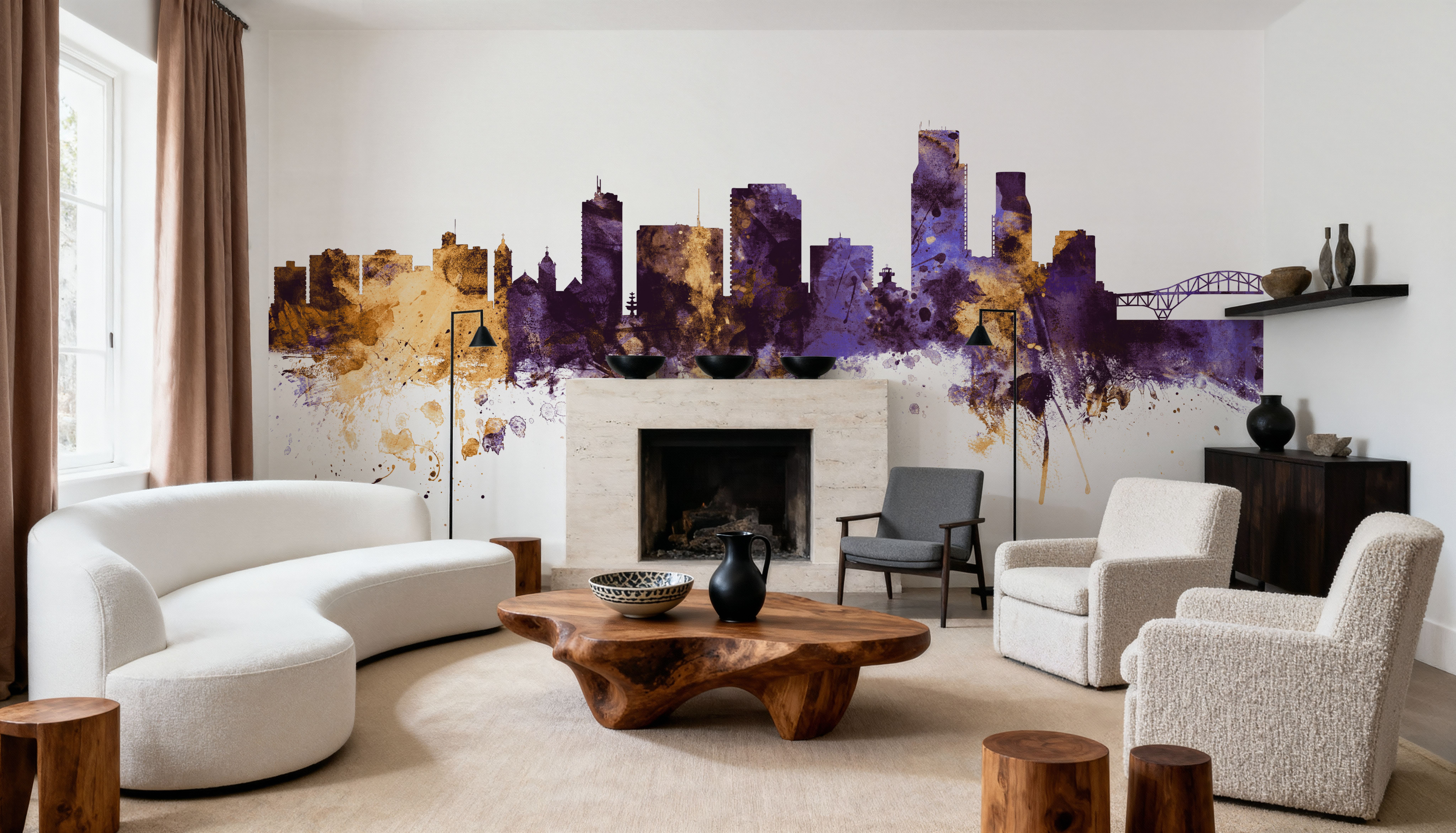 Corpus Christi Texas Skyline Purple & Gold, Wallpaper