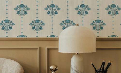 Block Print Water Lily Stripes, French Blue