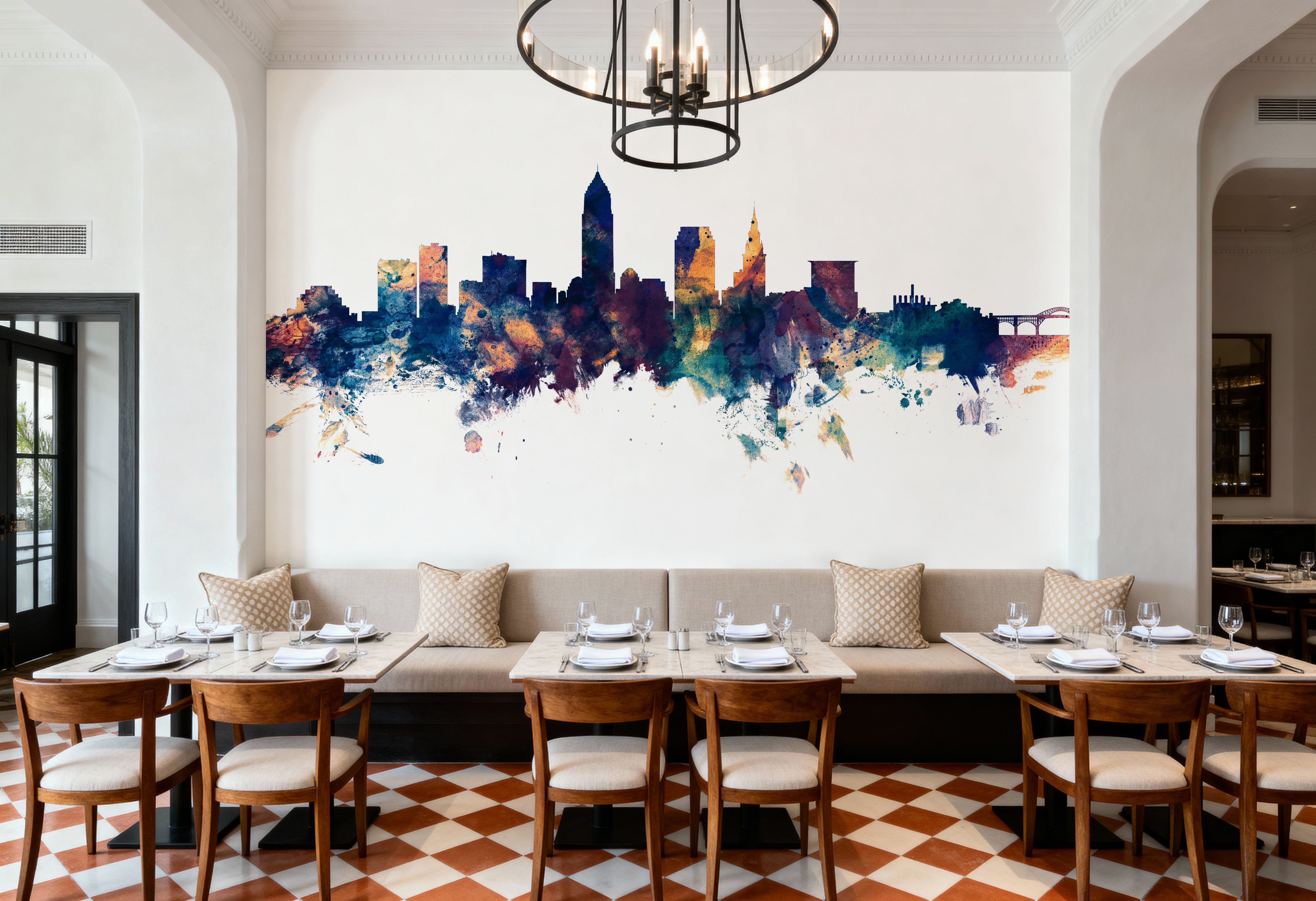 Cleveland Ohio Skyline Blue & Bronze, Wallpaper