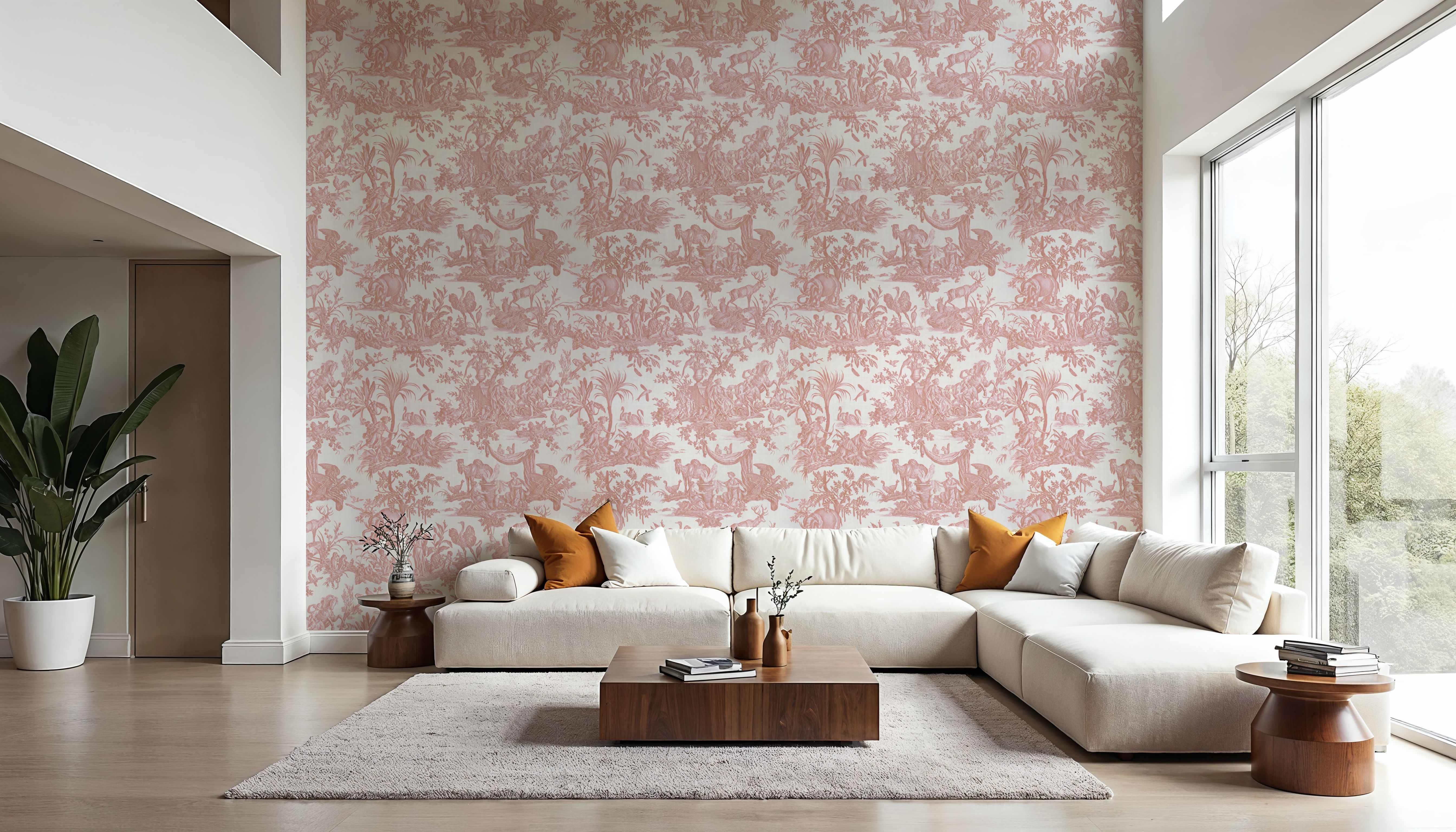 Patinated Linen Toile de Jouy, Rose
