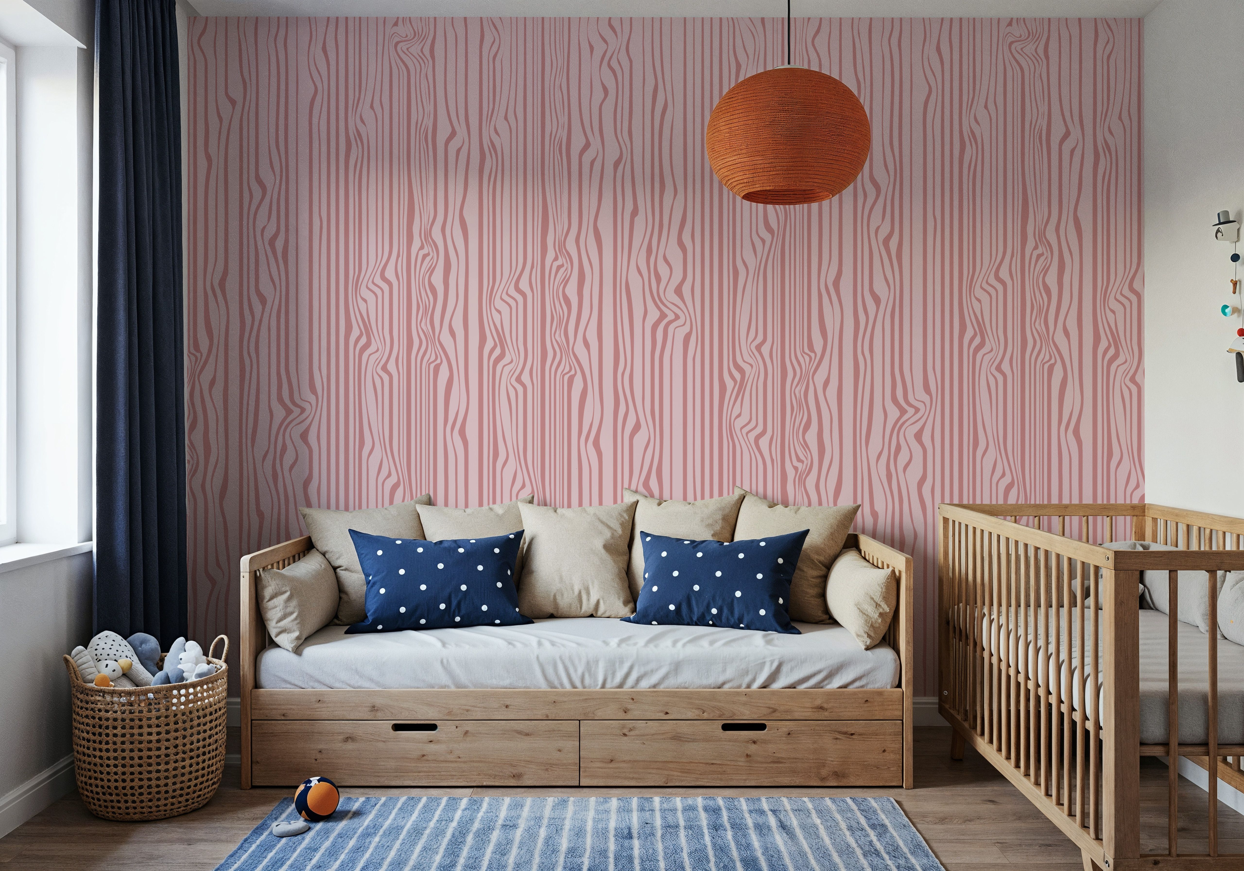 Veneer Lines, Pink, Wallpaper