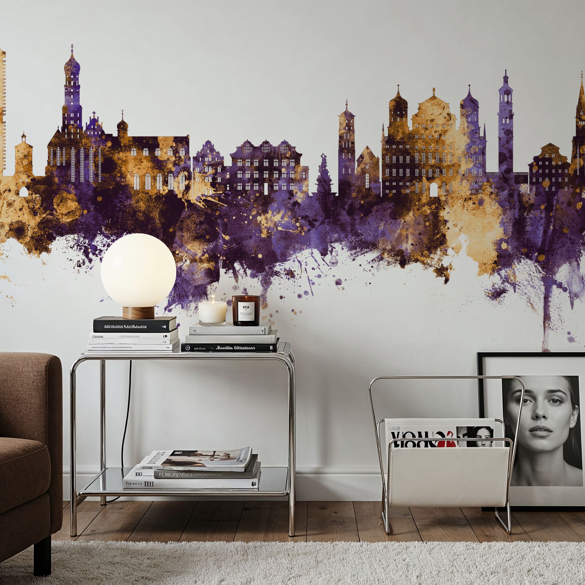 Augsburg Germany Skyline Purple & Gold