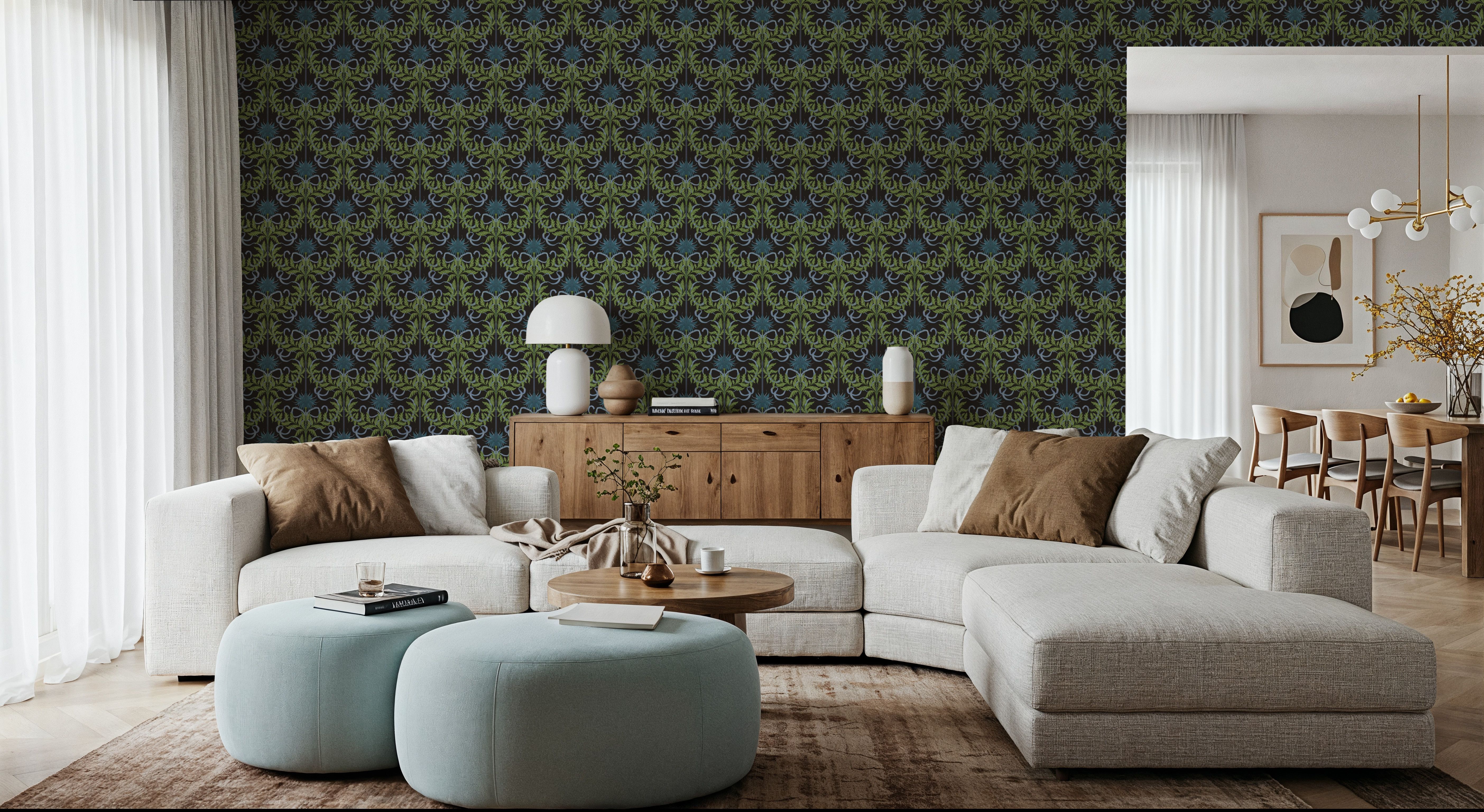 Floral Damask & Bows, Midnight