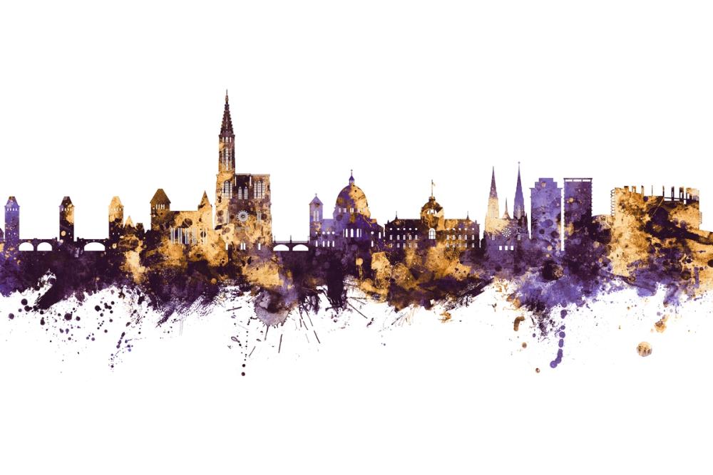 Strasbourg France Skyline Purple & Gold